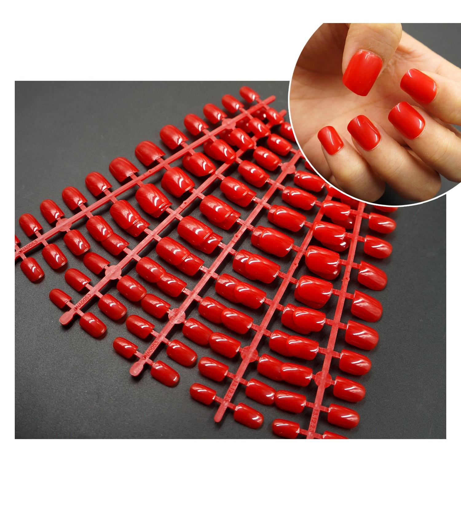 120 Pcs Short Stiletto Red False Nail Tips | Full Cover Acrylic Gel Press on Nails - Buy Online on GoSupps.com