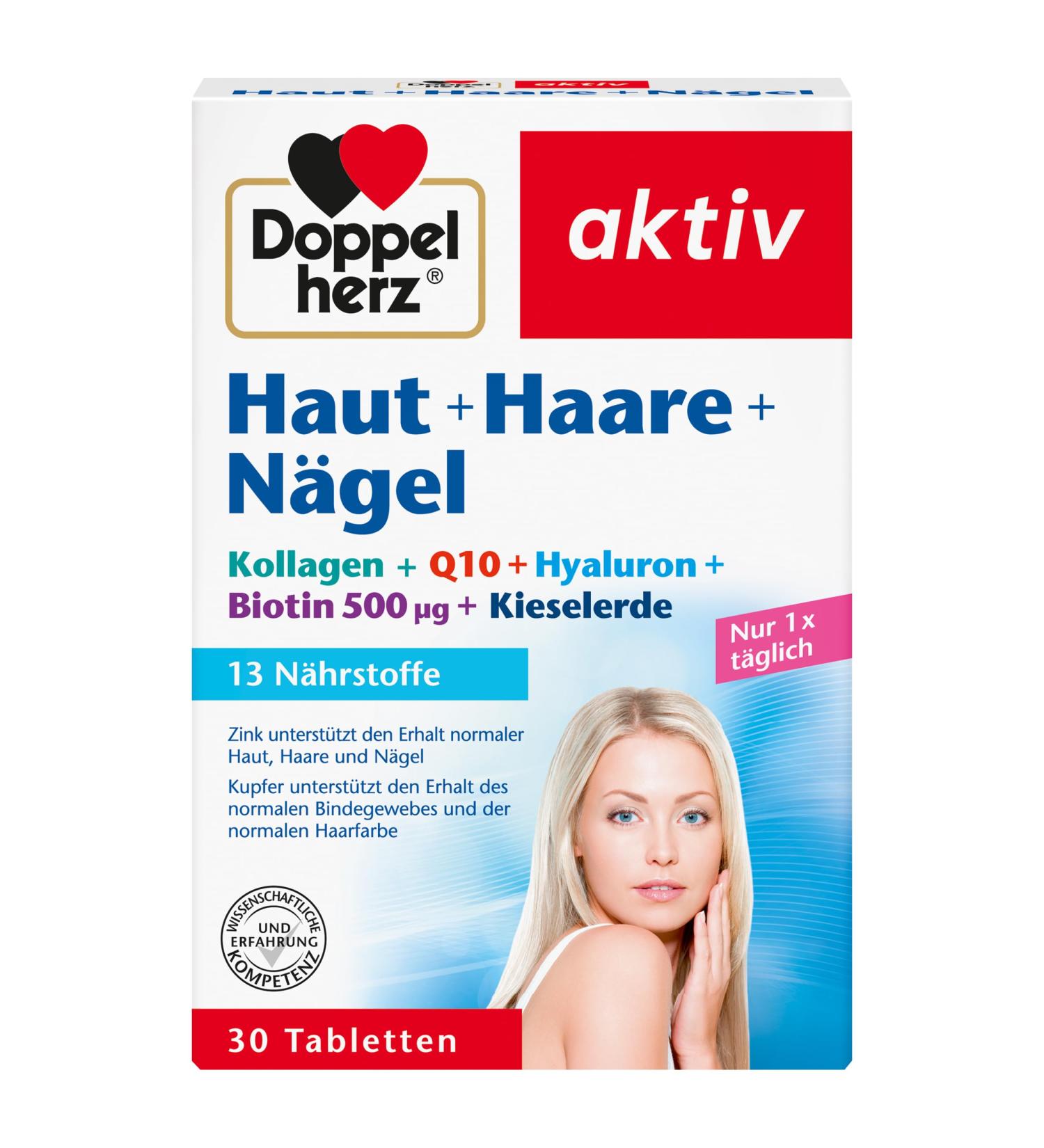 Double Heart Skin + Hair + Nails - 13 Nutrients with Zinc & Biotin - 30 Tablets for Healthy Skin Hair & Nails - Buy Online on GoSupps.com