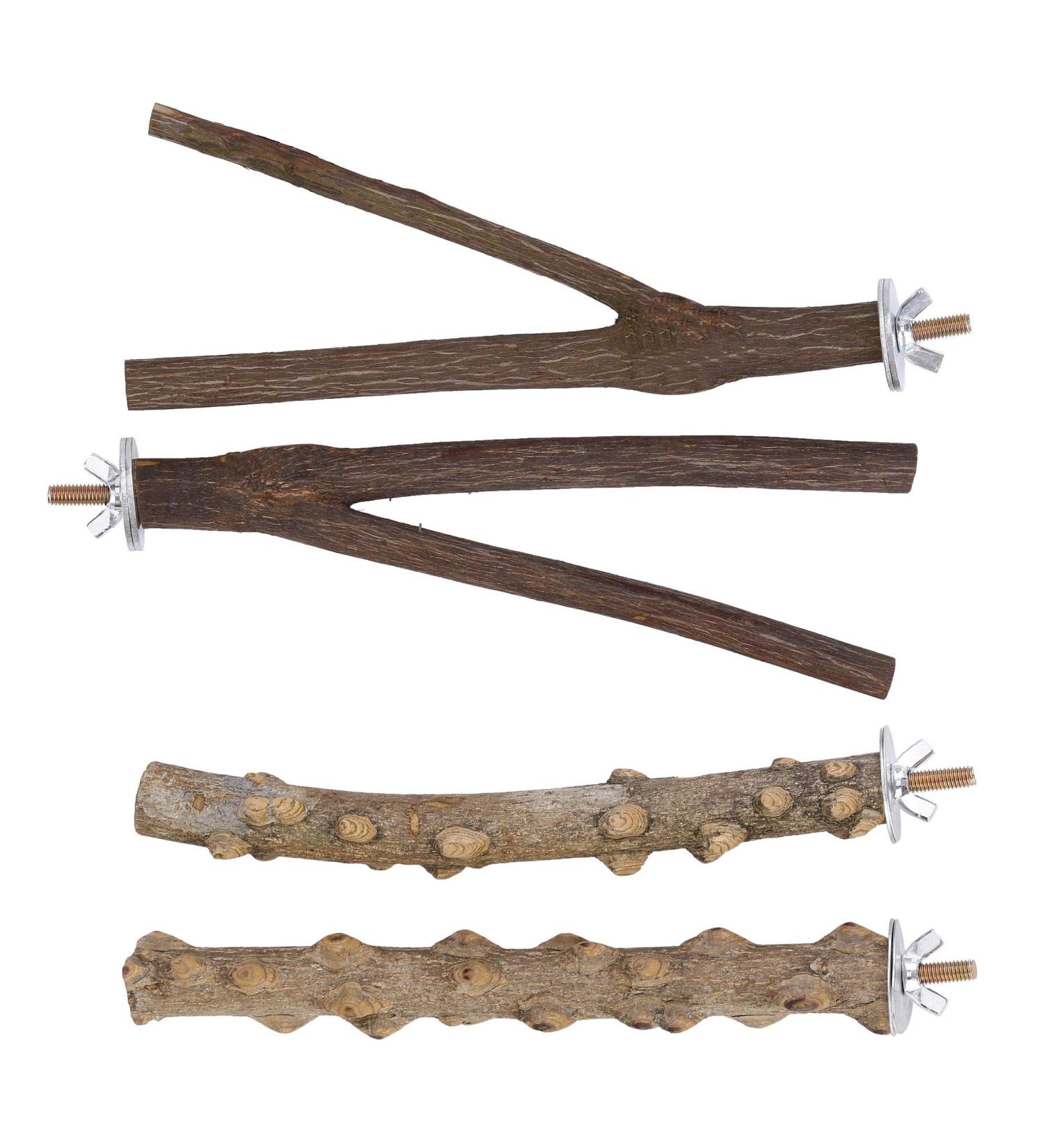 Mogoko 4 Pcs Bird Perches - Natural Wood Parrot Stand for Conure, Budgie, Parakeet - Cage Accessories and Toys - Platform Style 2 - Buy Online on GoSupps.com