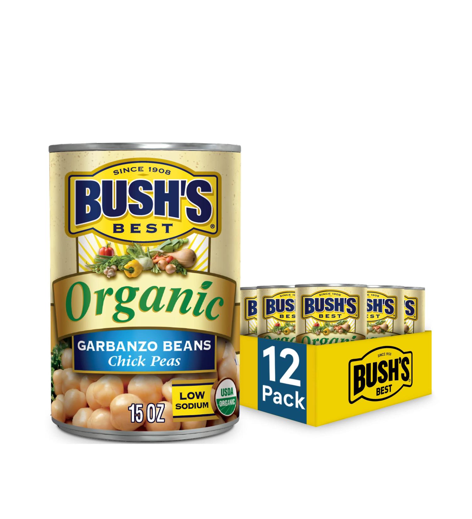 BUSH'S BEST Organic Garbanzo Beans Canned Beans Organic Chick Peas USDA Certified Organic Source of Plant Based Protein and Fiber Low Fat Gluten Free (12) 15 Ounce (Pack of 12) - Buy Online on GoSupps.com