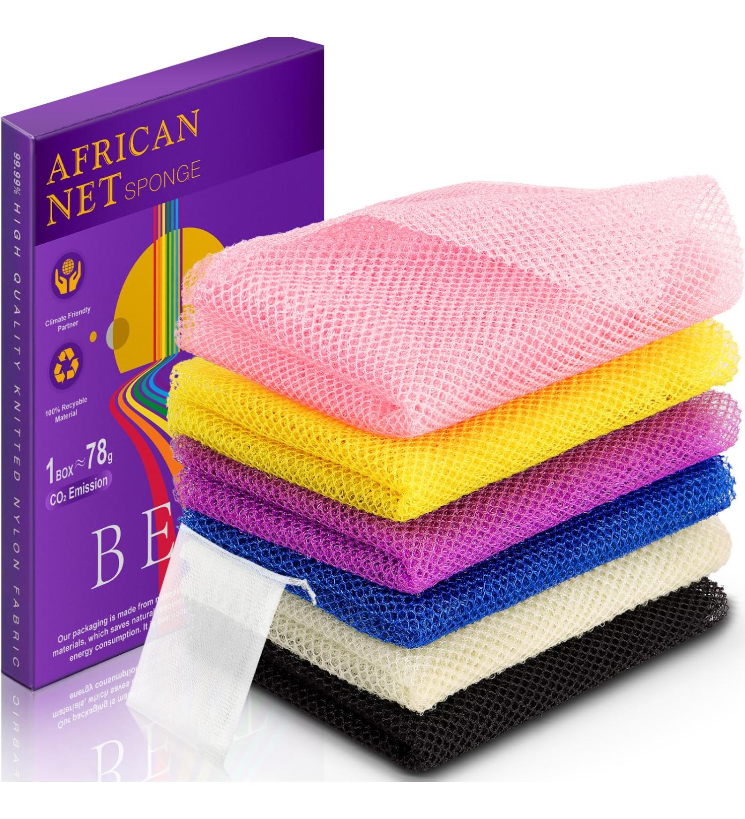 6-Piece African Net Sponge Set - Shower Exfoliation & Body Scrubs for Smooth Skin - Ideal for Daily Use (Yellow & White) - International Shipping Available - Buy Online on GoSupps.com
