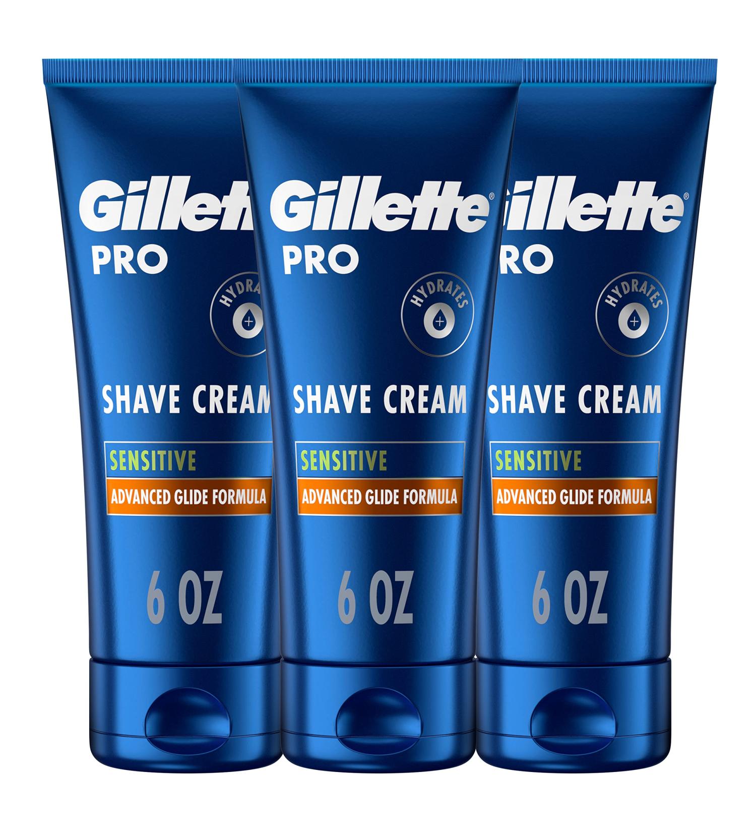 Gillette PRO Shaving Cream for Men Sensitive Skin - Pack of 3, 6oz Each - Protects from Irritation - Buy Online on GoSupps.com