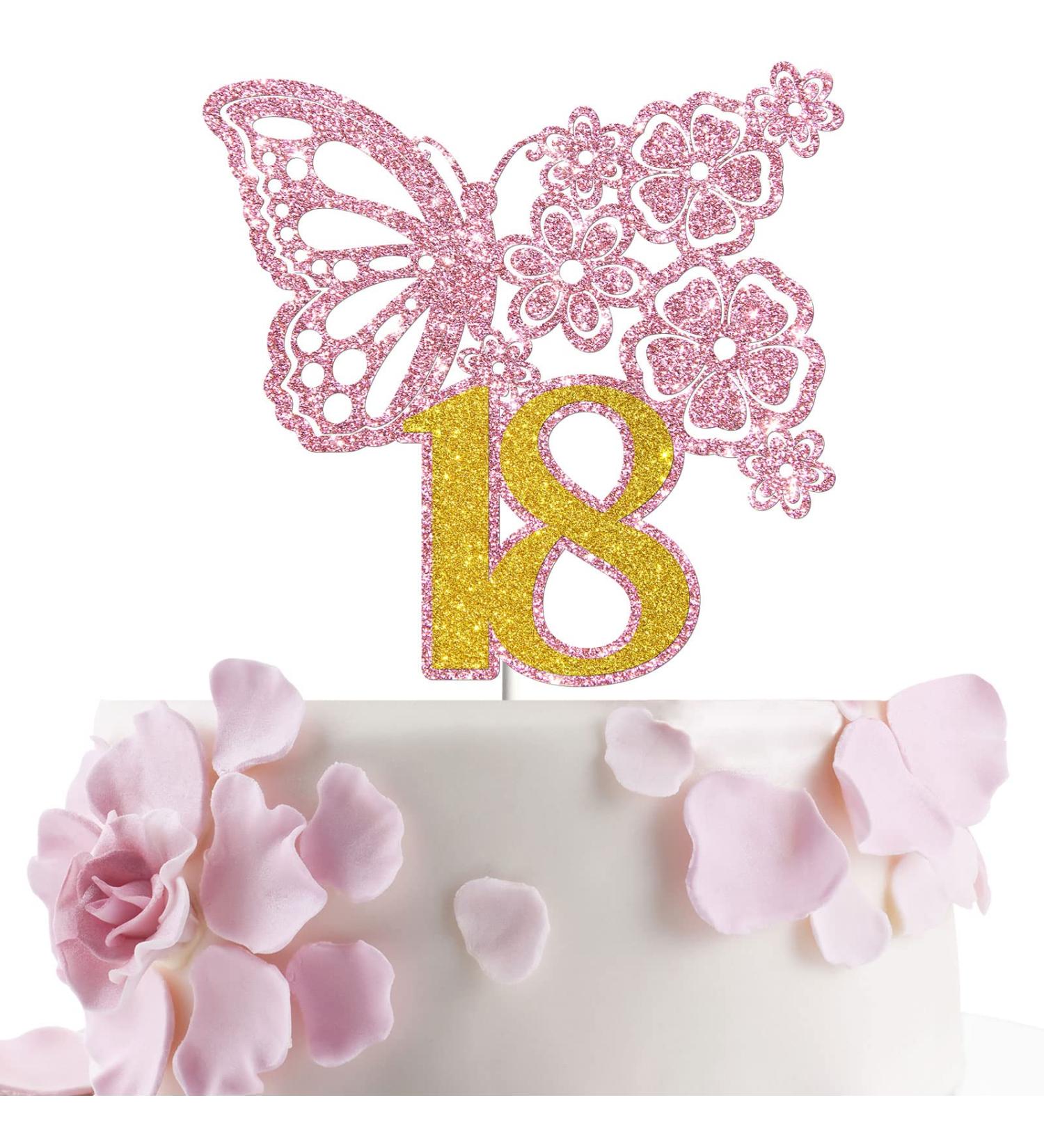 Tenhaisi Pink & Gold 3D Butterfly Flower Sign 18 Cake Topper - Happy 18th Birthday/Anniversary Party Decoration 3D Cake Topper- Girls 18th Birthday Party Supplies - Buy Online on GoSupps.com