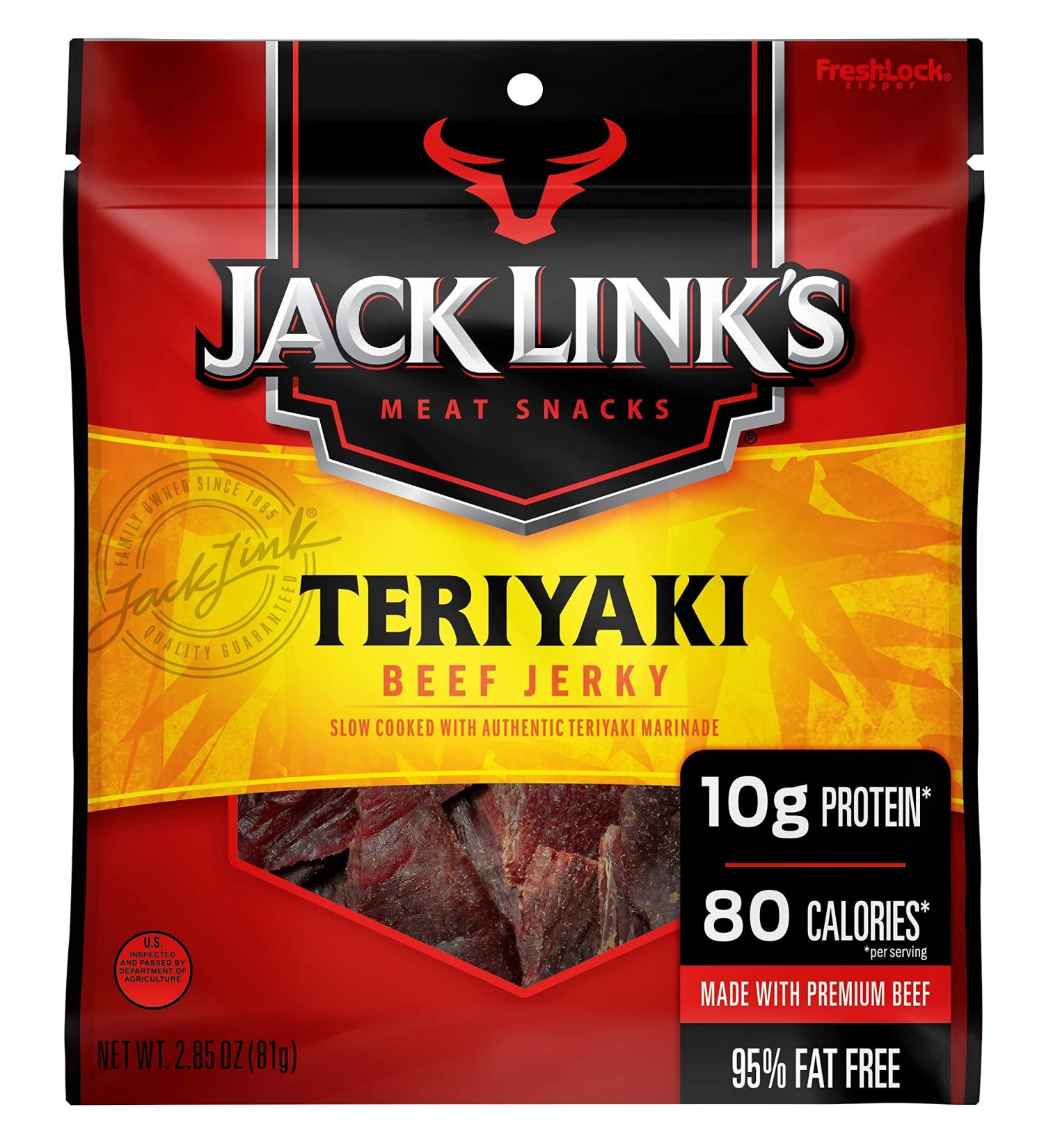 Jack Link's Teriyaki Beef Jerky 2.85 Oz - 10g Protein, 80 Calories, Premium Lean Beef Snack - No MSG or Nitrates/Nitrites, 95% Fat Free (Pack of 1) - Buy Online on GoSupps.com