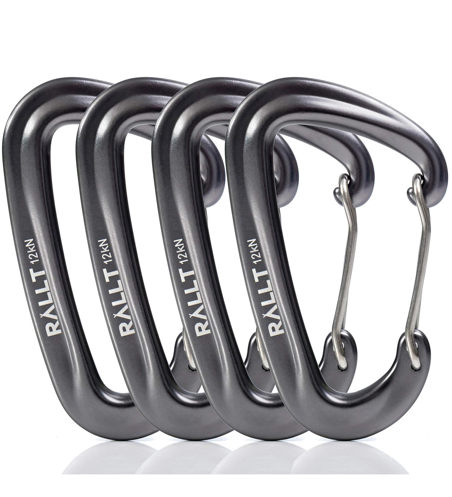 RALLT 12kN & 24kN Carabiners (4 Pack) - Heavy Duty Clips for Hiking, Hammock, Backpacking - Lightweight Aluminum Camping Accessories - Wire Gate Gunmetal - Buy Online on GoSupps.com