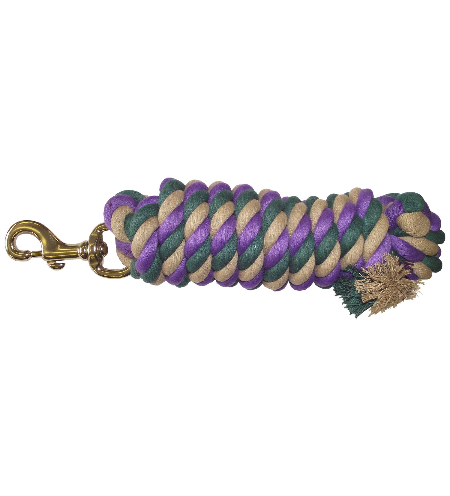 Hamilton Cotton Lead with Brass-Plated Bolt Snap, 3/4-Inch by 10-Feet, Multi Striped, Dark Green/Purple/Tan