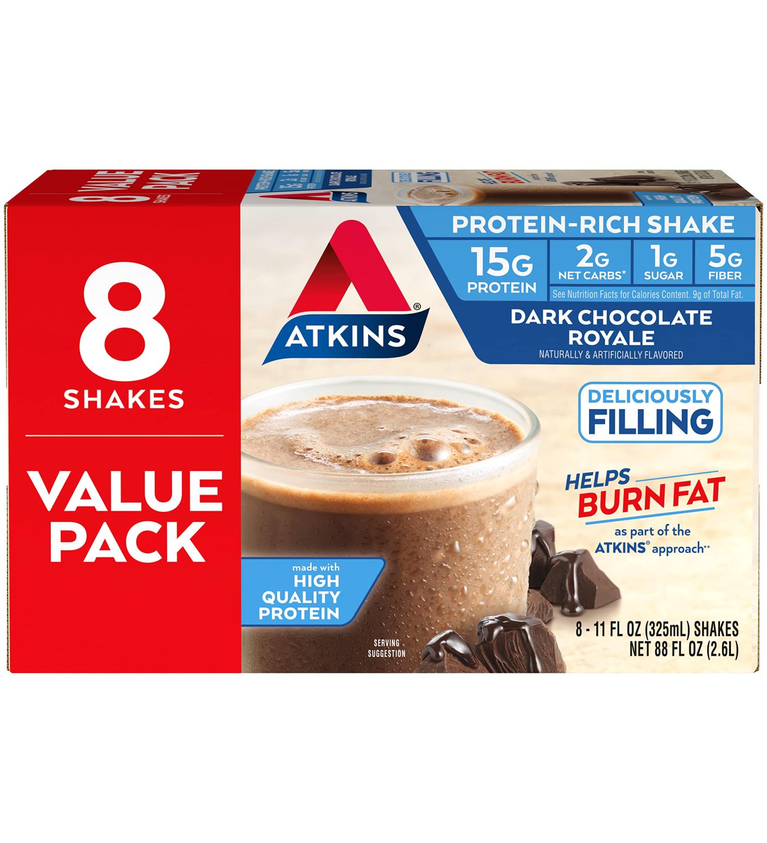 Atkins Gluten Free Dark Chocolate Protein Shake - 8 Count | Low Carb & Delicious - Buy Online on GoSupps.com