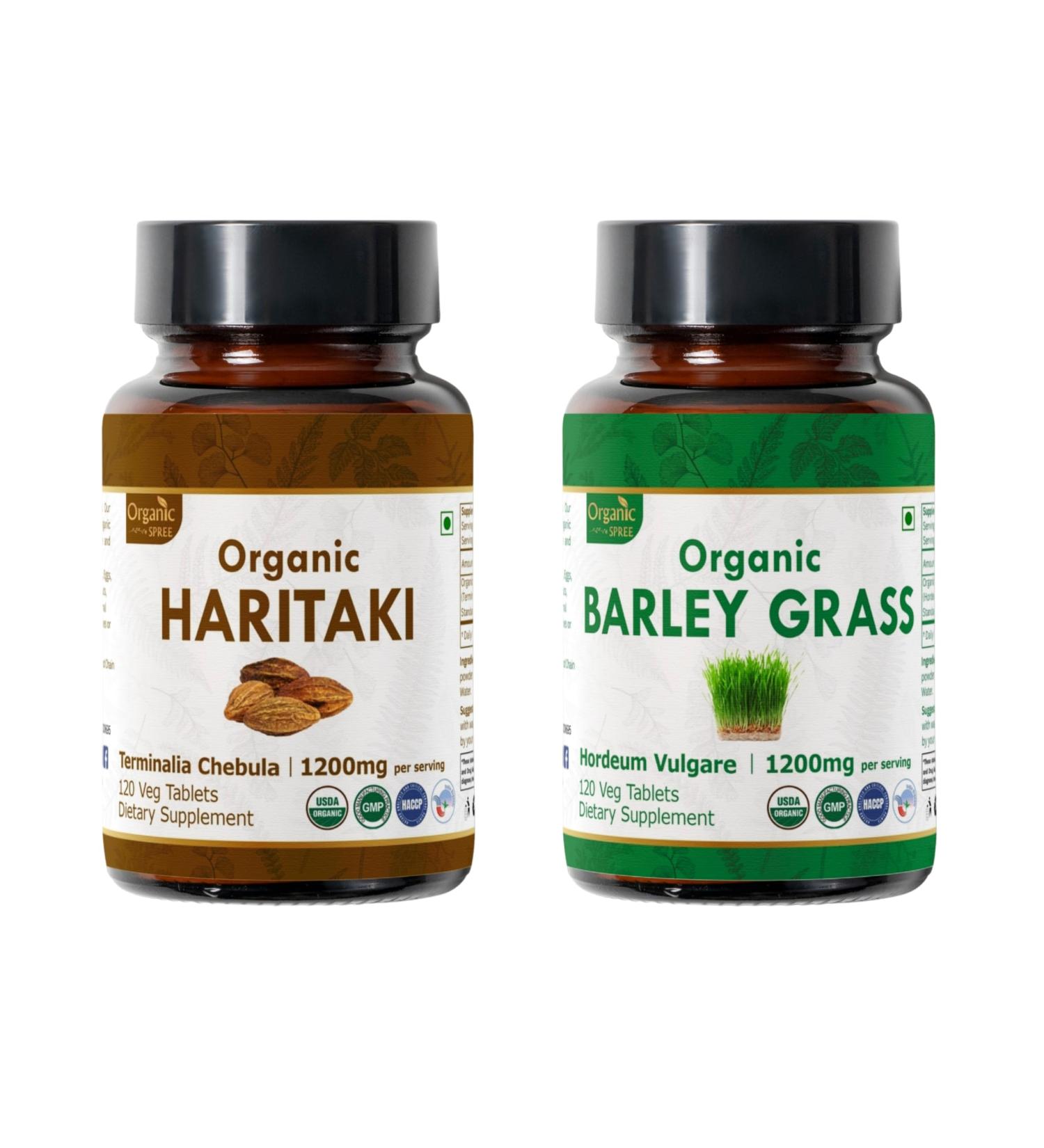 ORGANIC SPREE Haritaki & Barley Grass Supplement USDA Organic Terminalia Chebula & Hordeum Vulgare 120 Tablets Each - Buy Online on GoSupps.com