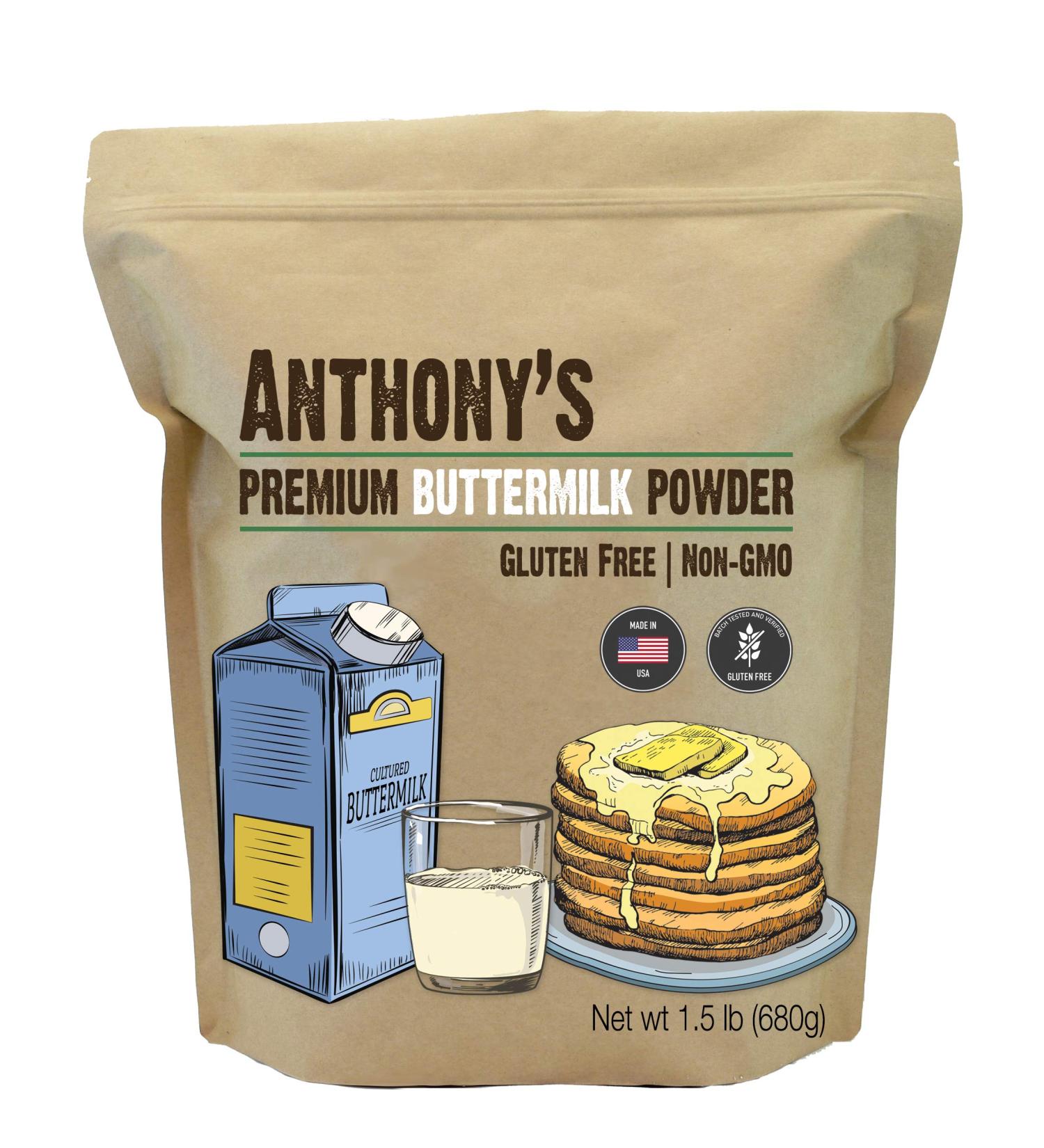 Anthony's Premium Buttermilk Powder 1.5 lb - Gluten Free, Non GMO, Made in USA, Keto & Hormone Free - Buy Online on GoSupps.com