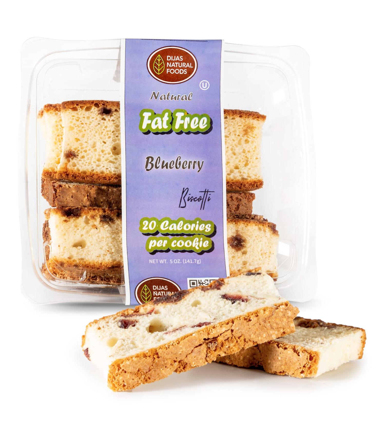 DIJAS Natural Foods Crunchy Fat Free Biscotti Cookie - Blueberry (5 oz) | Healthy & Delicious Low Calorie Snack | Preservative Free Ingredients - Buy Online on GoSupps.com