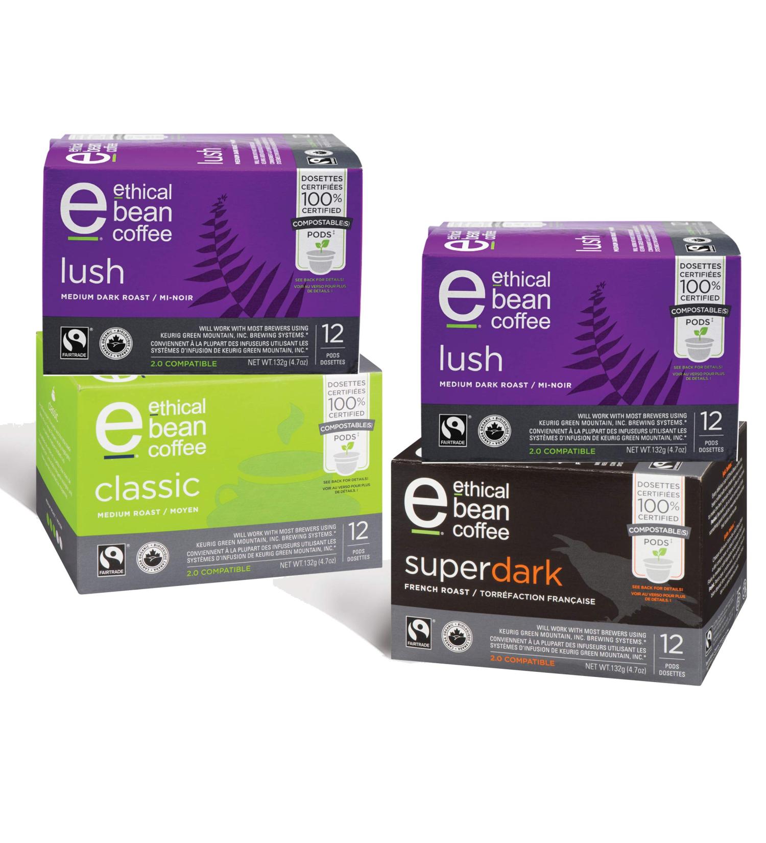 Ethical Bean Coffee Single Serve K-Cup Variety Pack 48 Count 100% Compostable Organic Fair Trade Certified and Keurig Compatible - Buy Online on GoSupps.com