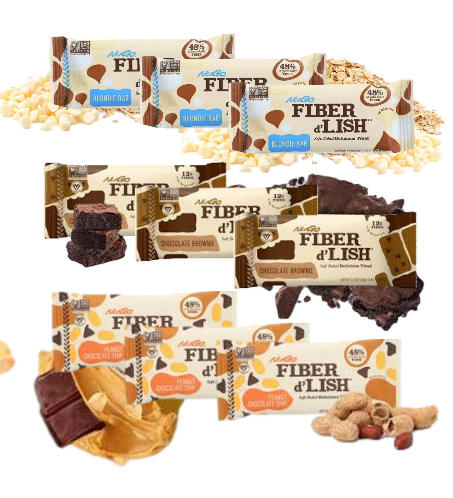 NuGo Fiber D'Lish Soft-Baked Healthy Fiber and Grain Bars - Variety Pack of 1.6 oz Bars (9 Pack) - Chocolate Flavor - Buy Online on GoSupps.com