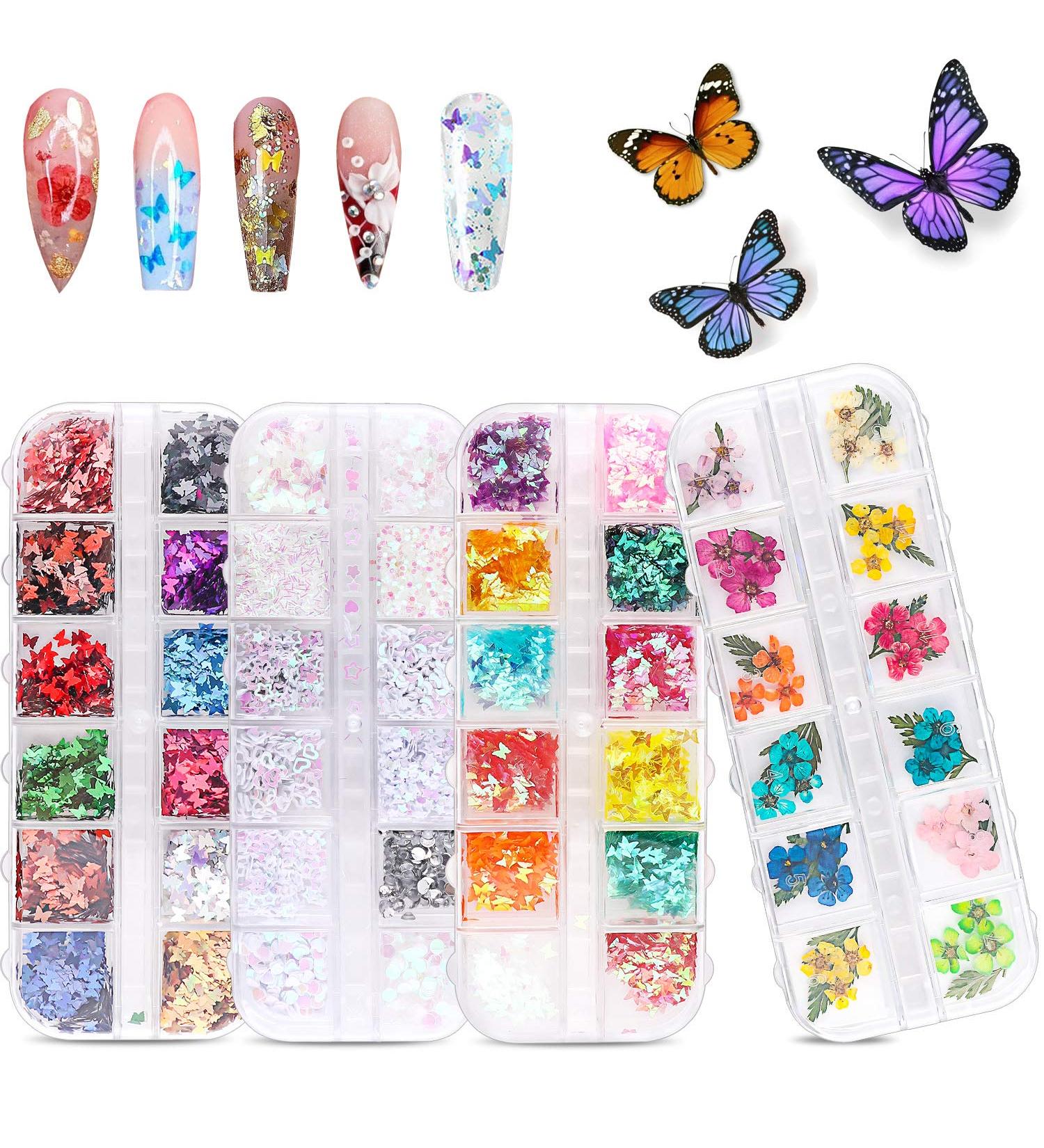 48 Colors Butterfly Glitter Nail Art Dried Flowers - 3D Holographic Sequins for DIY Crafting & Decoration - Buy Online on GoSupps.com