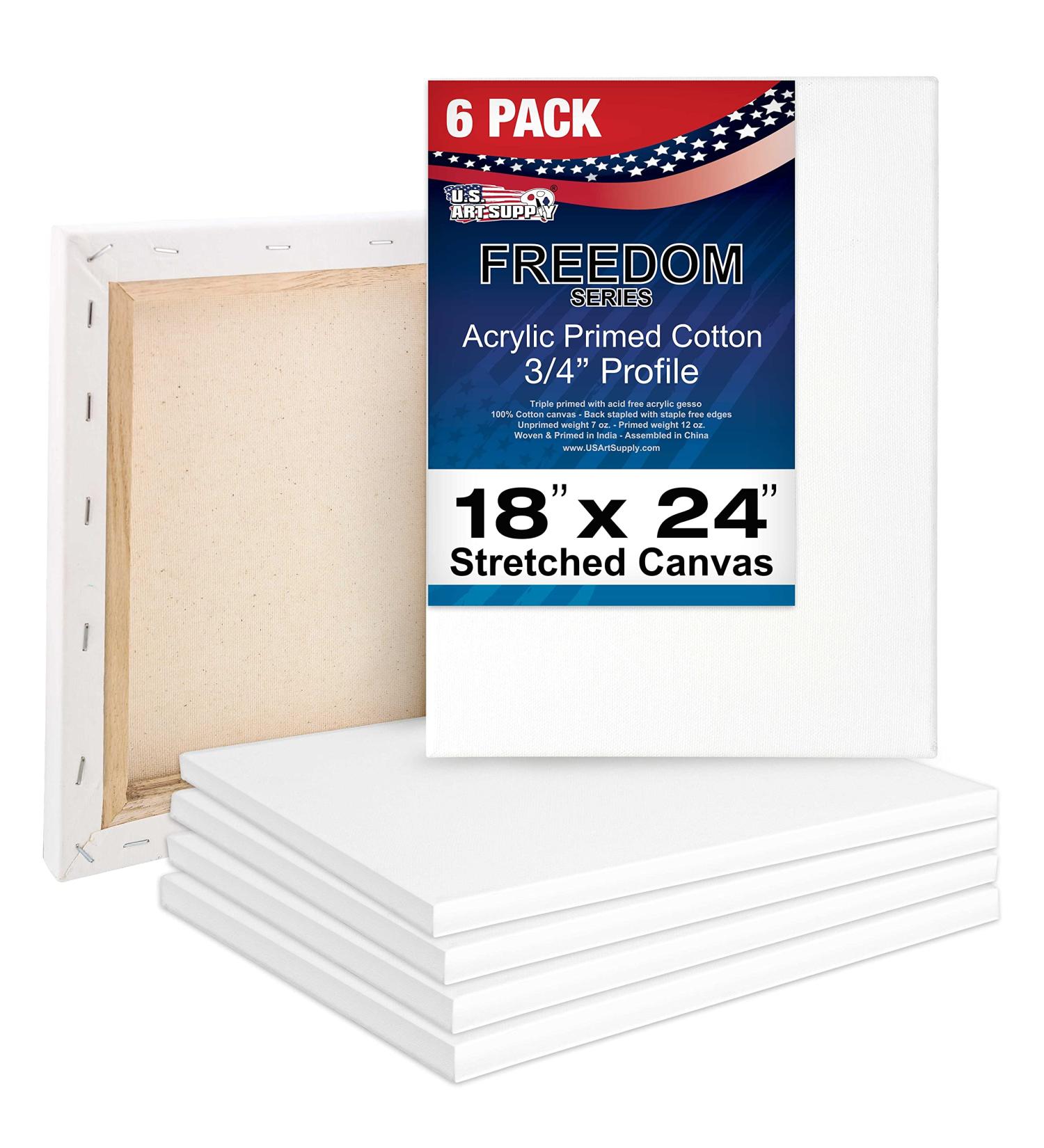U.S. Art Supply 18x24 Stretched Canvas 6-Pack - Professional Grade, Primed, Heavy-Weight Blank Canvas for Acrylic, Oil, Pouring - Acid-Free Bulk Pack - Buy Online on GoSupps.com