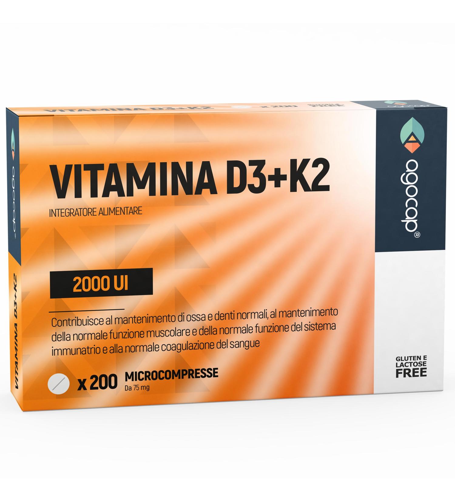  Agocap Vitamin D3 + Vitamin K2 (MK7) Dietary supplement for bones and the immune system 200 tablets - Buy Online on GoSupps.com