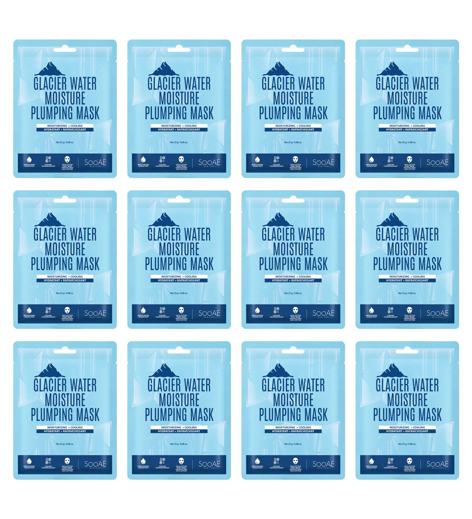 Soo AE Glacier Water Moisture Plumping Mask - 12 EA | Cooling Hydrating Facial Mask | Korean Skincare Cotton Mask Pack - Buy Online on GoSupps.com