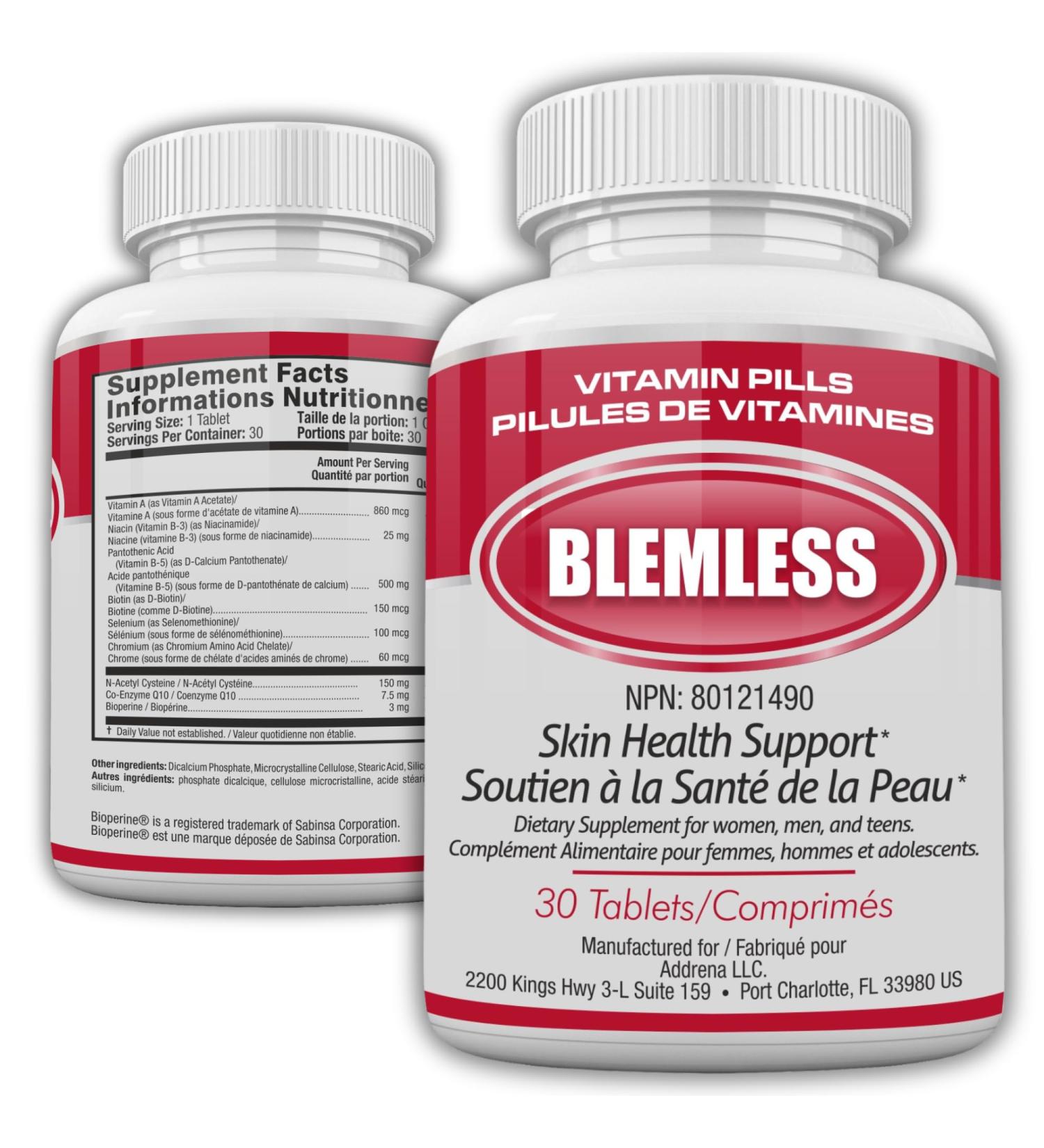 Blemless 30ct Tablets- Designed as Clear Skin Supplement Pills for Oily Skin & Blemishes for Women Men and Adults - Buy Online on GoSupps.com