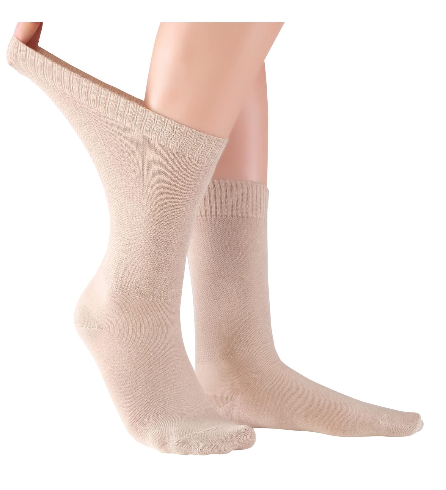 ELYFER Soft Bamboo Diabetic Crew Socks for Women - Non-Binding Seamless Toe, Wide Fit, Thin Dress Socks - 4 Pack Beige (9-12) | Available in 4, 8, 12, 24 Pairs - Buy Online on GoSupps.com