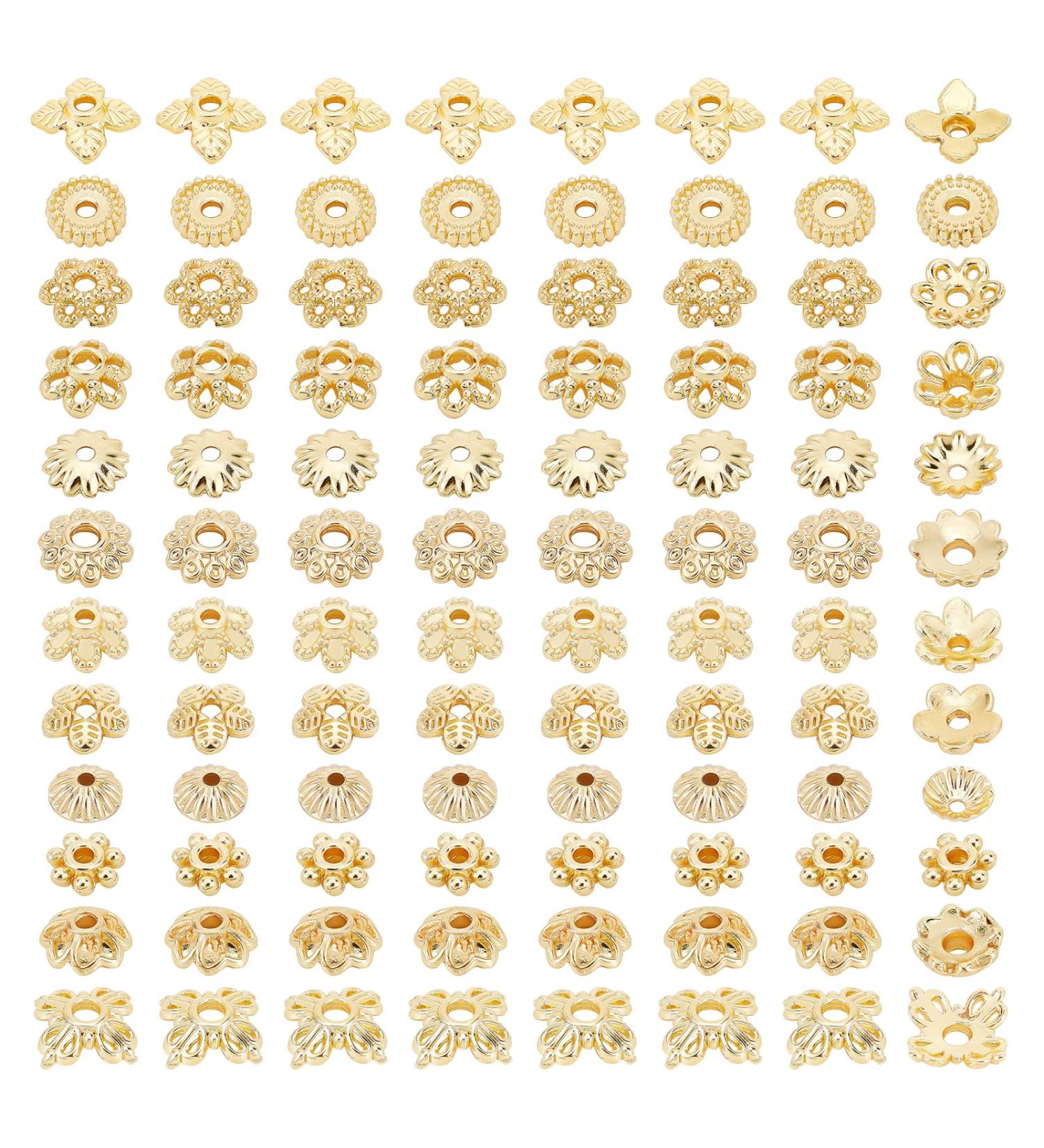 PandaHall 144pcs 24K Gold Plated Flower Bead Caps - 12 Styles Brass End Caps for DIY Jewelry Crafts - Buy Online on GoSupps.com
