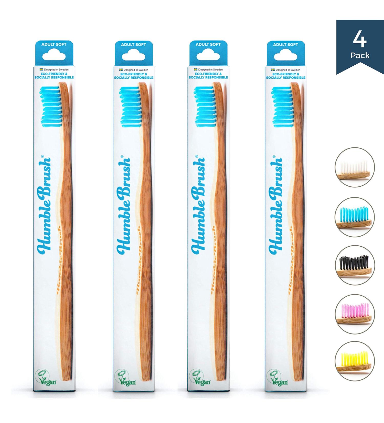Humble Brush Bamboo Toothbrush for Adults - Soft Blue 4 Pack | Eco-Friendly Sustainable Dental Care - Buy Online on GoSupps.com