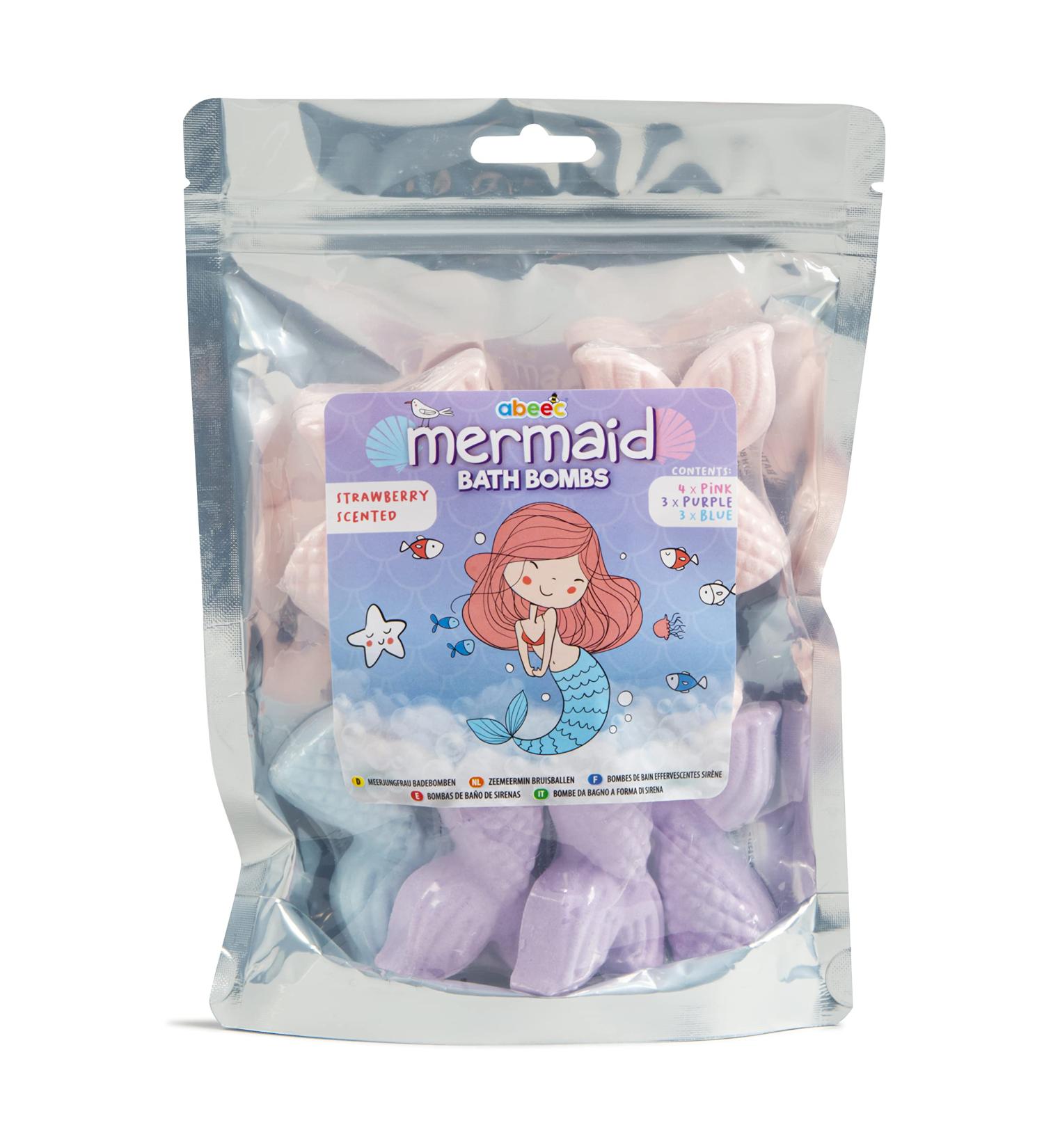 Abeec Mermaid Bath Bombs Set - 10 Pink, Purple, and Blue Fizzy Bubble Bath Bombs for Kids - Perfect Children's Gifts - Buy Online on GoSupps.com