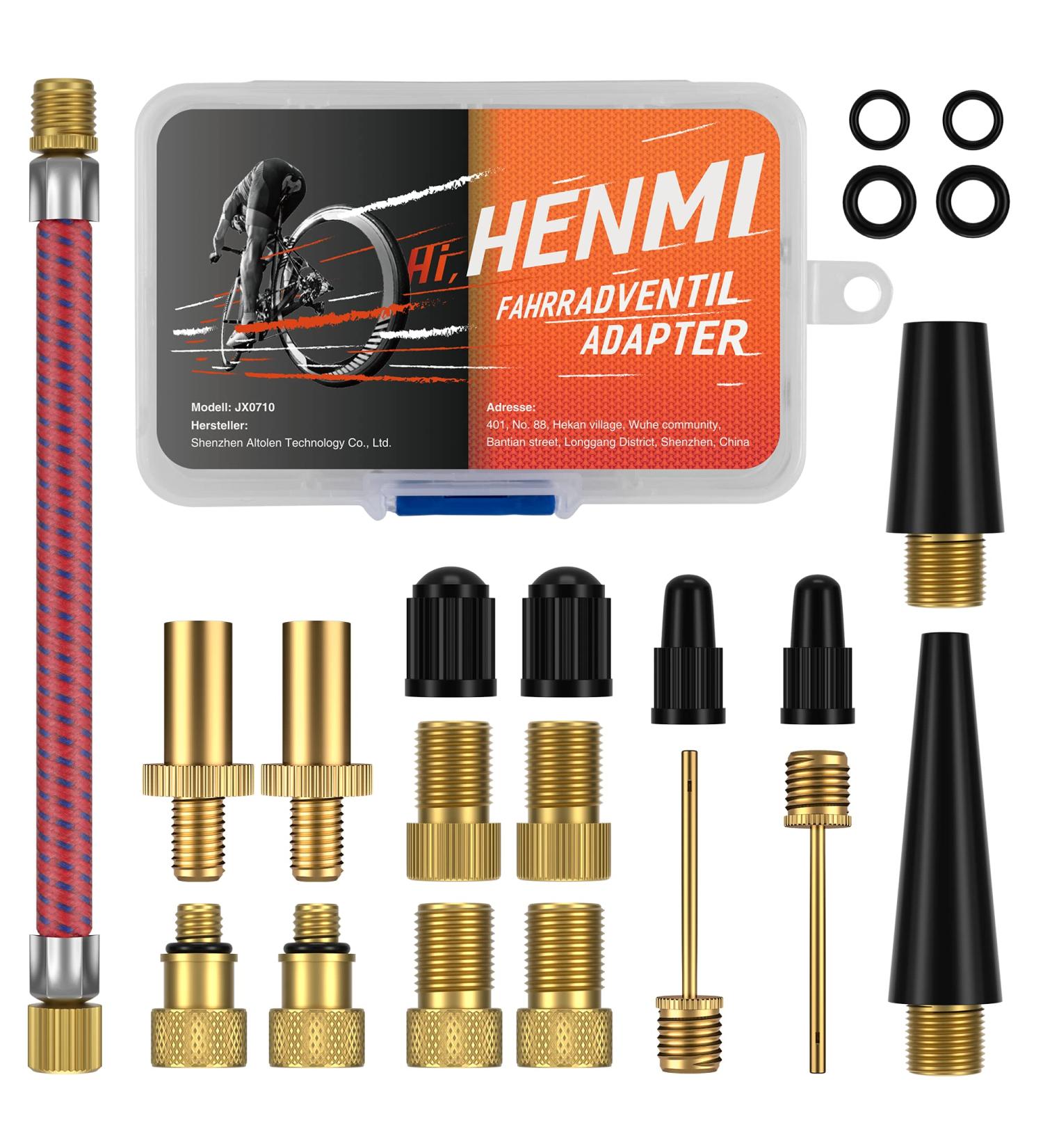 Henmi Bicycle Valve Adapter Set - Universal Fit for All Valves Includes Auto French Air Pump Ball Needle & Compressor Adapters with Sorting Box - Buy Online on GoSupps.com
