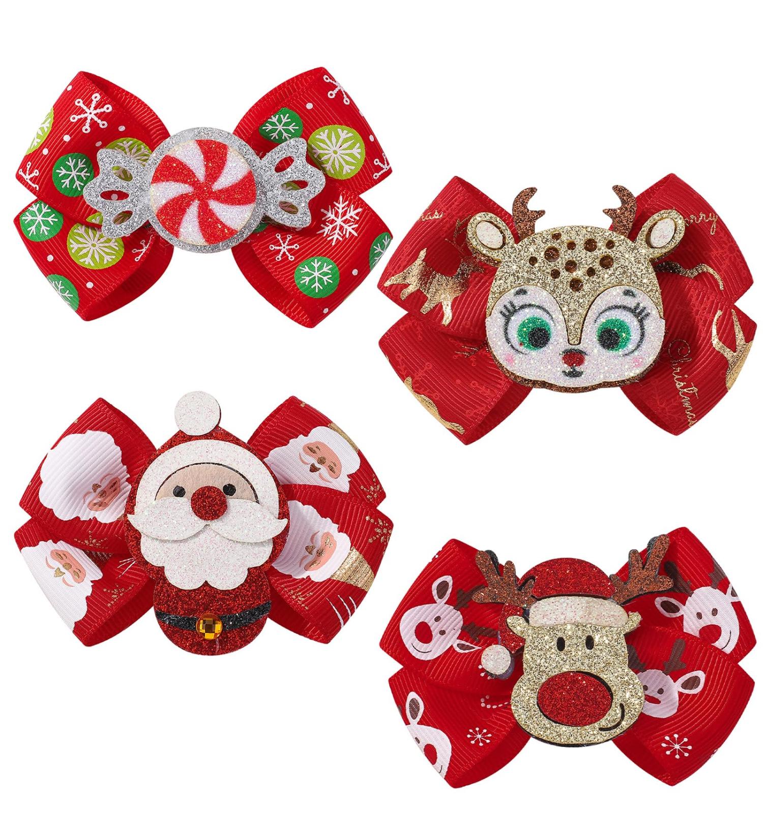 BRTNUP 4 Pieces Christmas Bow Hair Clips Hair Bows Hair Barrettes Santa Elk Hair Accessories for Girls Women - Buy Online on GoSupps.com
