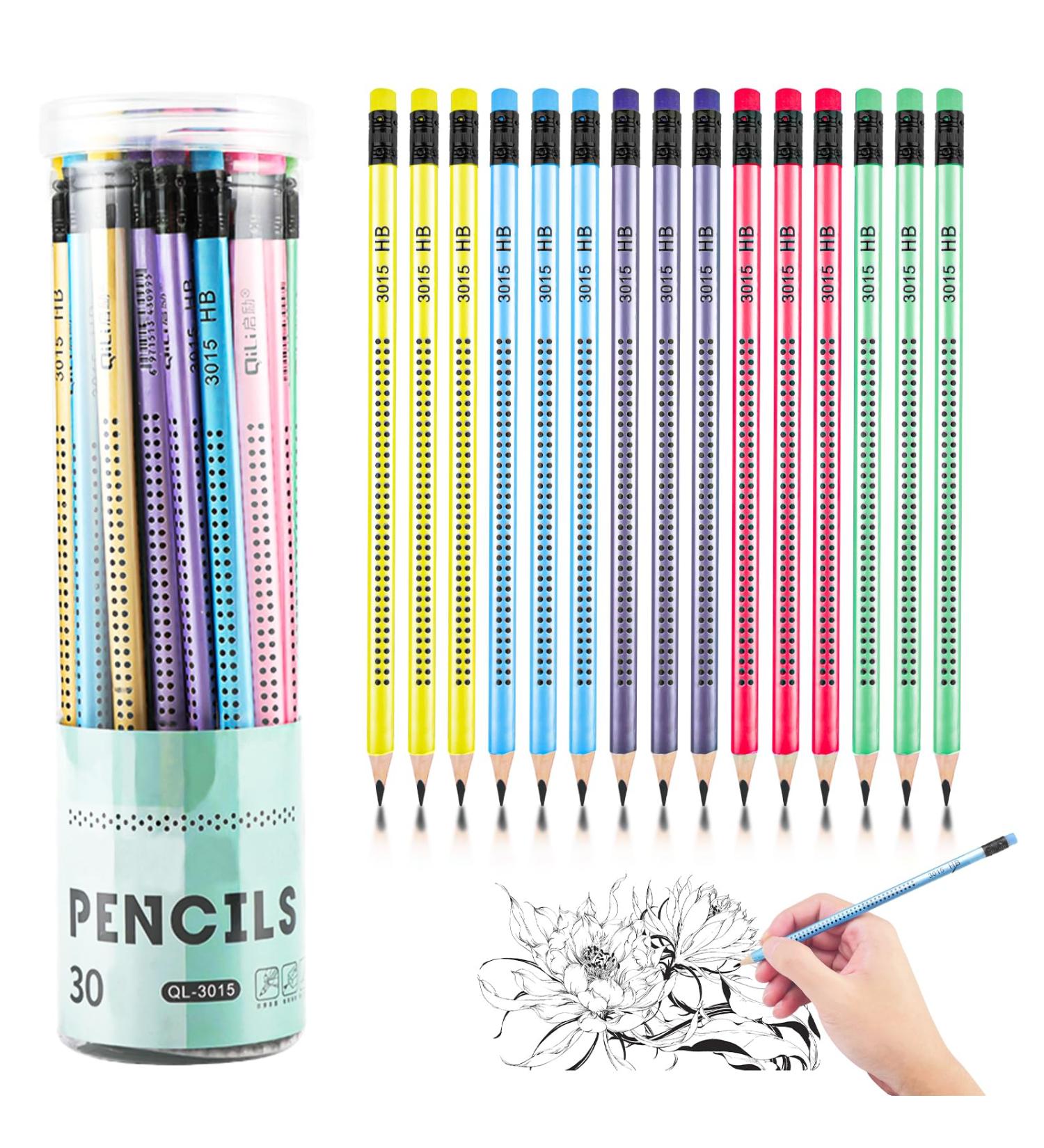 Magrimaxio 30-Piece HB Pencils Set - Non-Slip Wooden Pencils with Eraser for Kids & Adults | Multicolor Graphite Writing Aid for School & Office - Buy Online on GoSupps.com