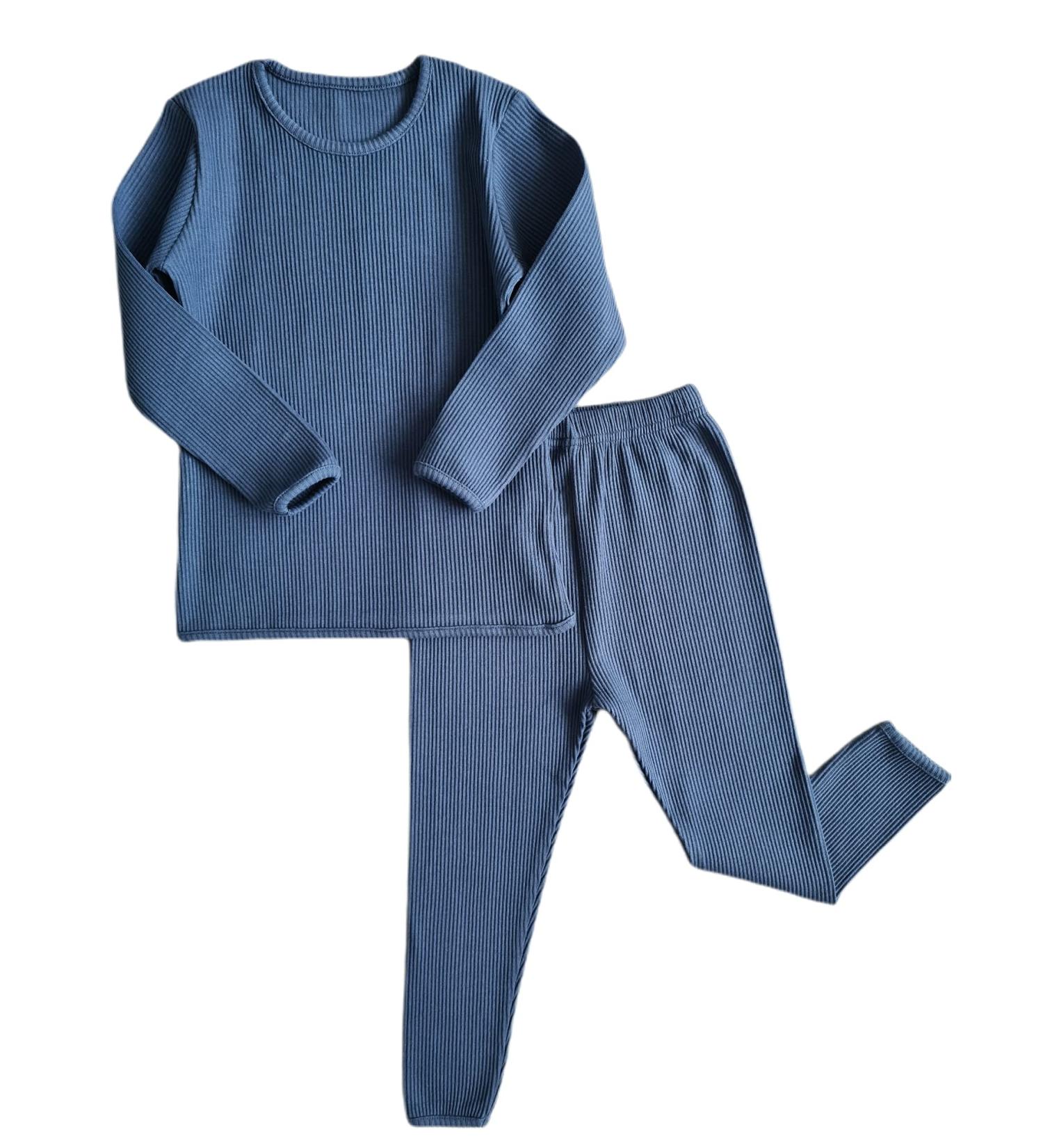 DreamBuy Ribbed Loungewear Pyjama Set - 20 Colors | Unisex Boys and Girls Pajamas | Baby to Adult Sizes | 8-9 Years, Blue - Buy Online on GoSupps.com