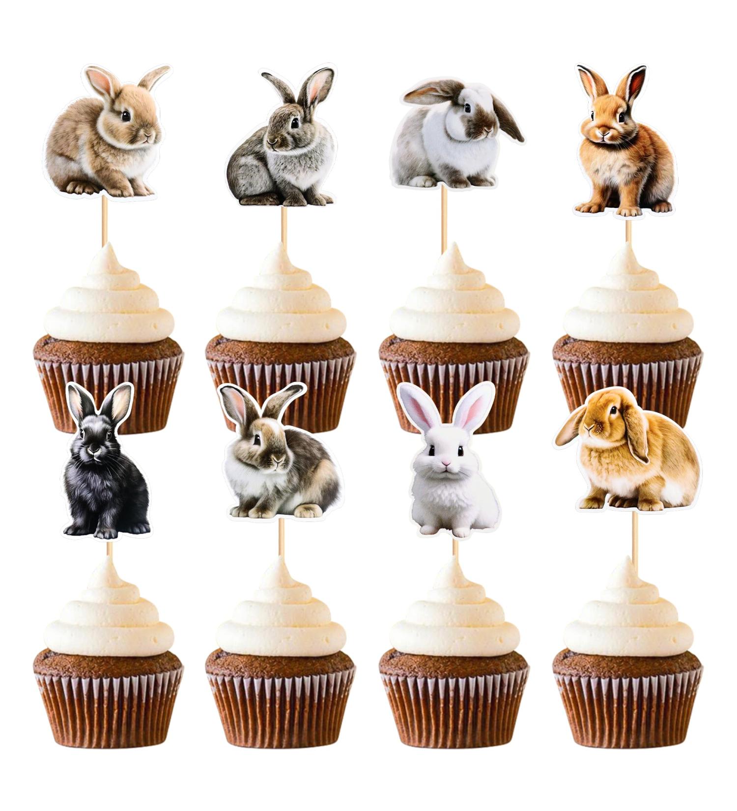 Pack of 24 Rabbit Pattern Cupcake Toppers Happy Birthday Cake Decor for Children Wild Jungle Animal Theme Birthday Party Supplies Celebration Party Events Baby Shower Multi-coloured 8 - Buy Online on GoSupps.com