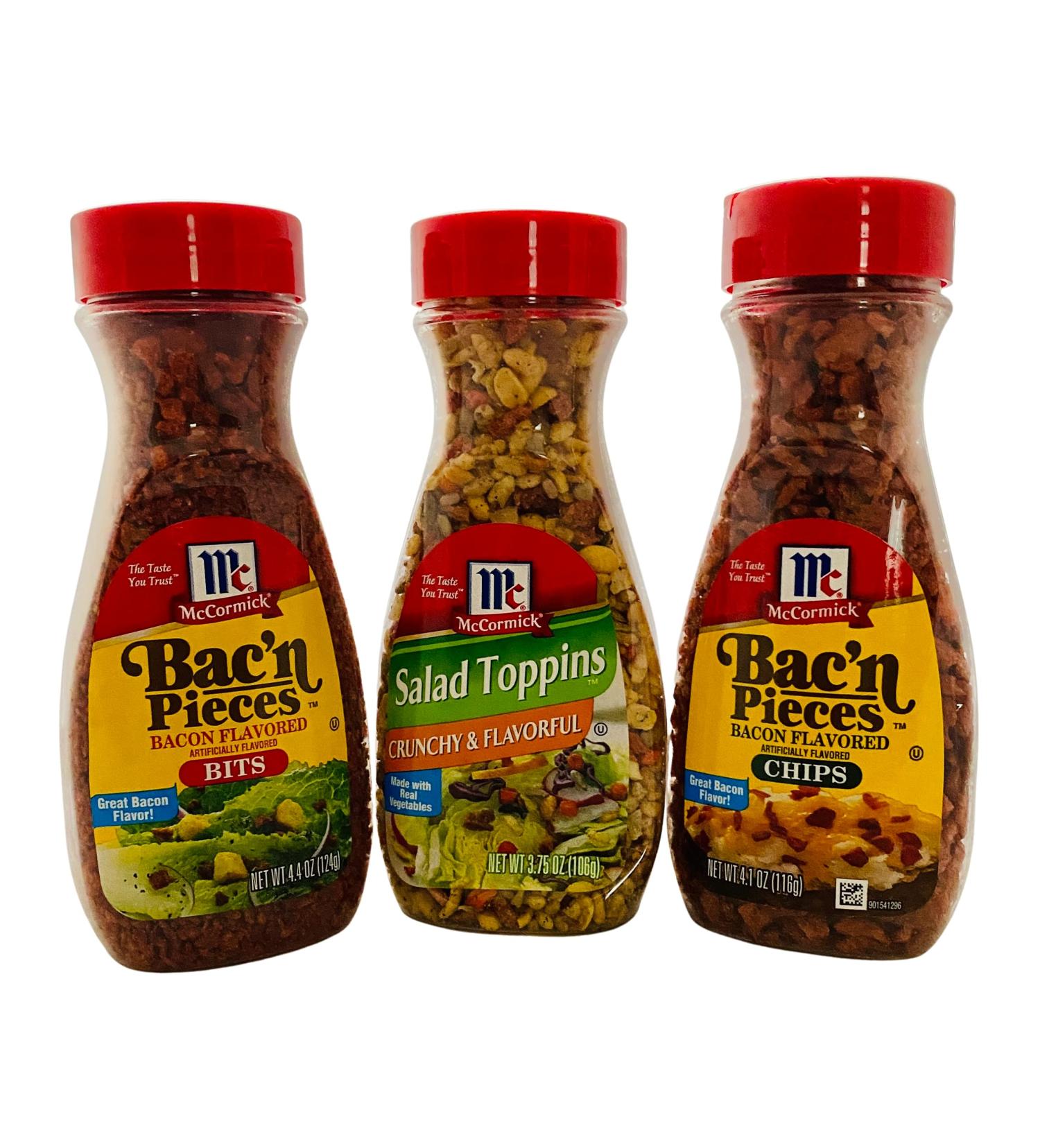 McCormick Imitation Bacon Bits Crunchy Salad Toppings & Chips 3-Pack Bundle | Ideal for Salads, Baked Potatoes & More - Buy Online on GoSupps.com