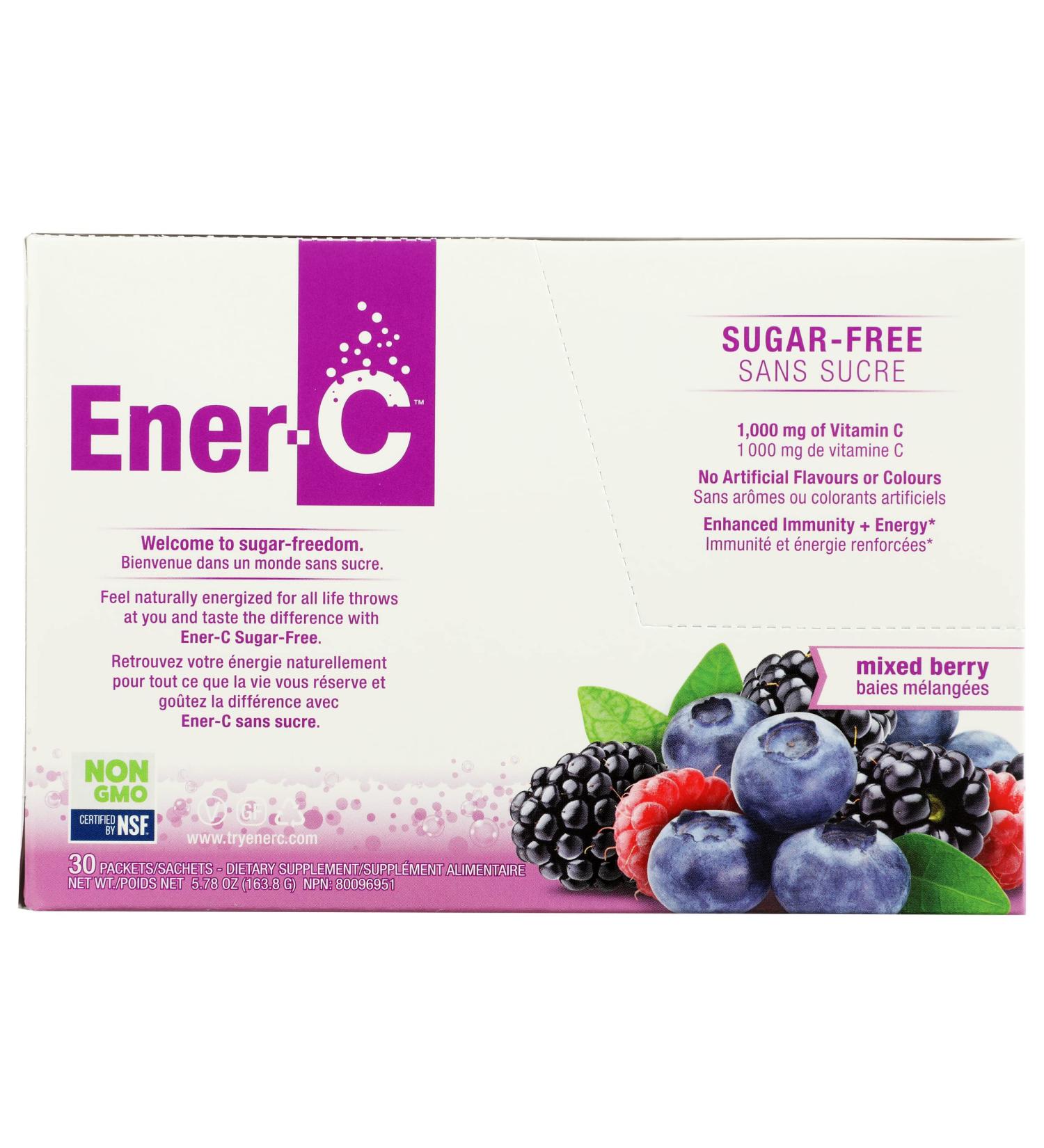 Ener-C Sugar Free Mixed Berry Flavor 1000MG Vitamin C Electrolyte Drink Mix Non GMO Gluten Free 30 Packets