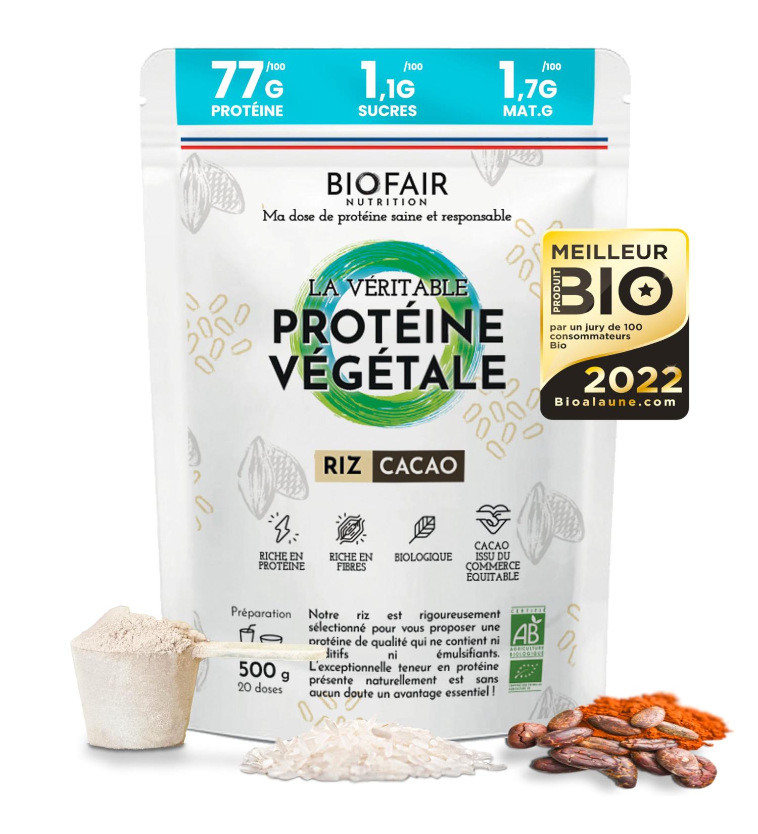 BIOFAIR NUTRITION - Vegan Vegetable and Organic Protein - Based on Organic Rice and Cocoa - Healthy 100% Natural and Responsible - 20 Doses of 25 Gr - 500 Gr - Buy Online on GoSupps.com