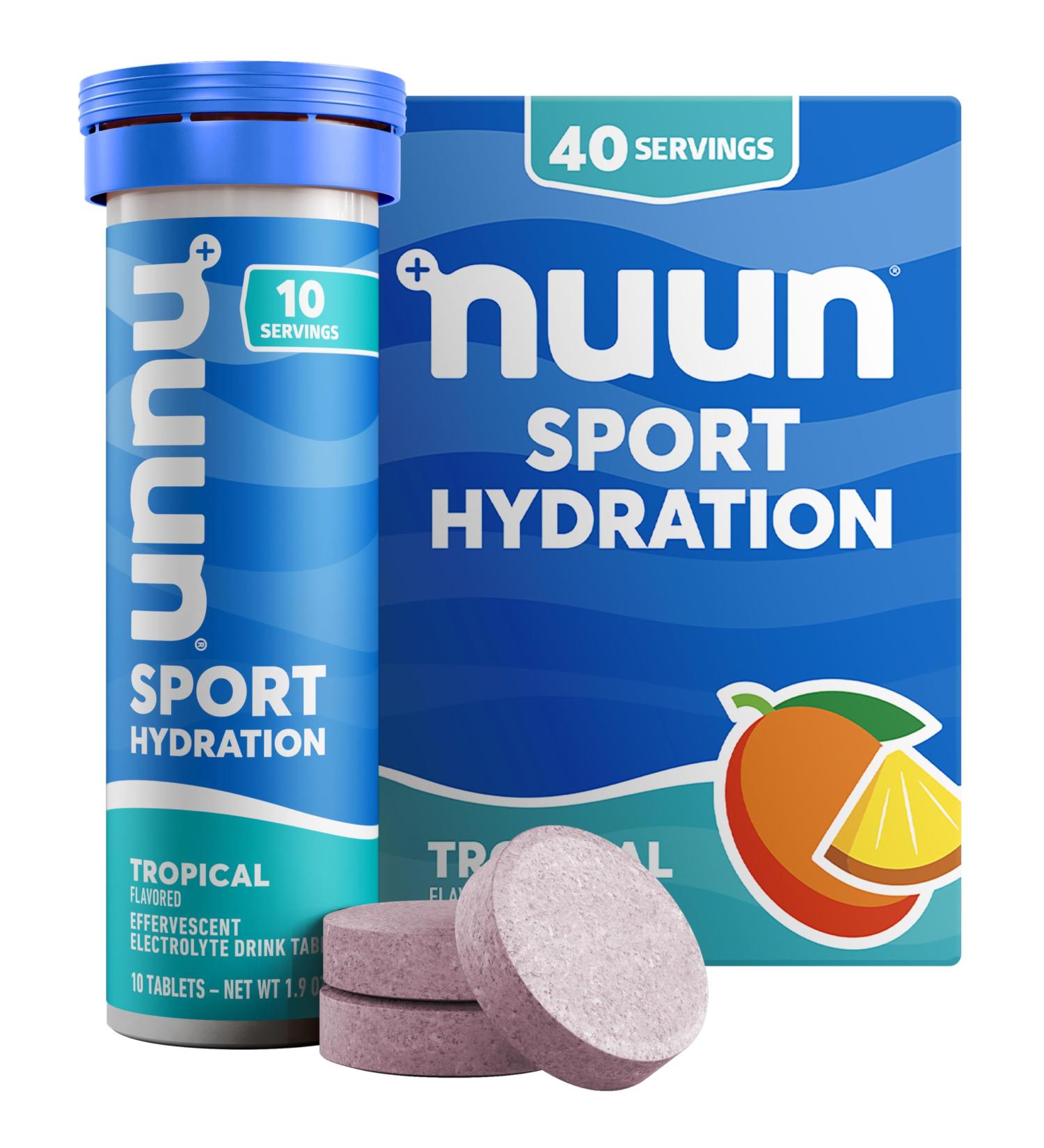 Nuun Sport Electrolyte Drink Tablets - Tropical Flavor 10 Count (Pack of 4) | Hydration & Energy Boost | International Shipping Available - Buy Online on GoSupps.com