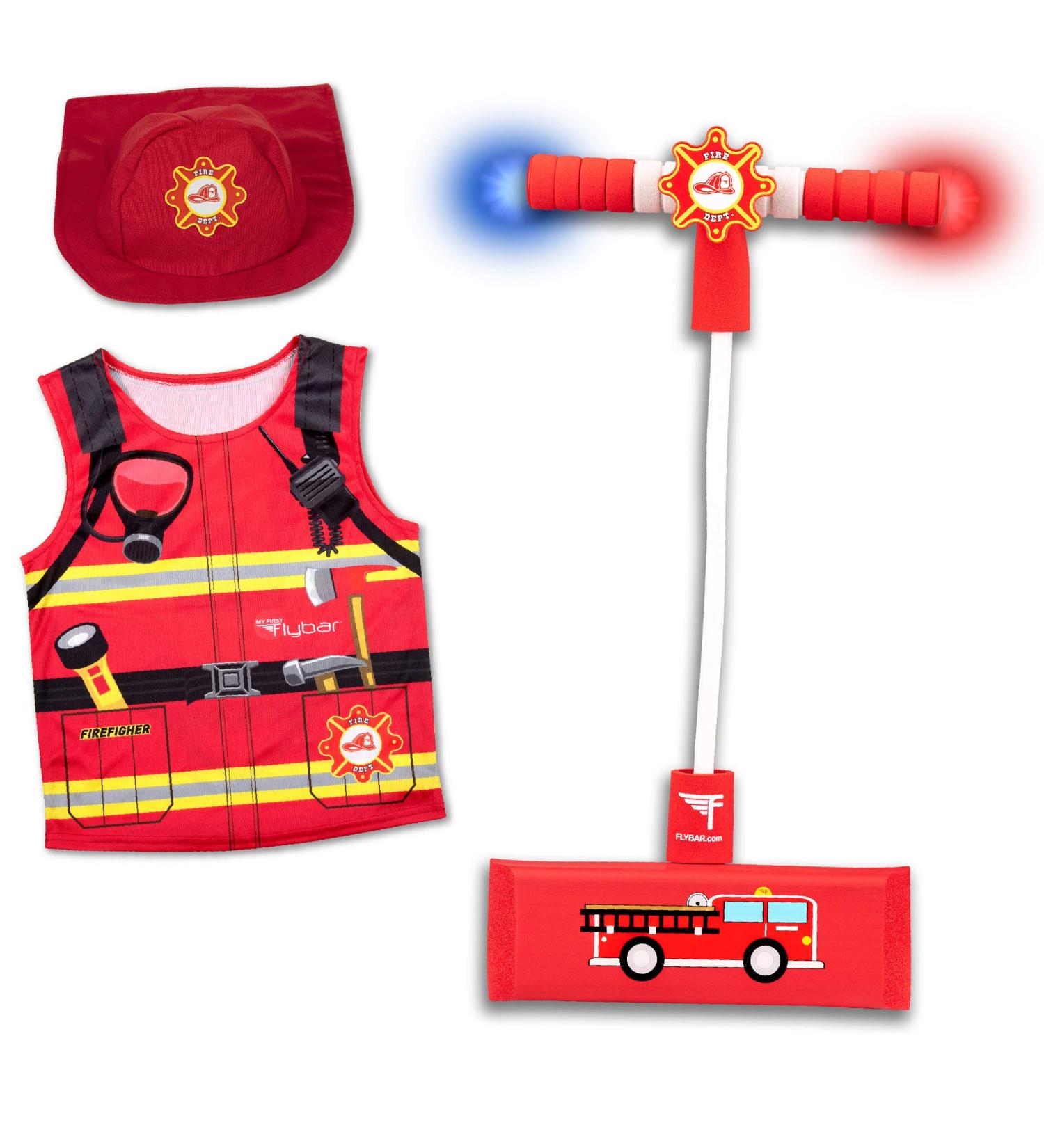 Flybar Pogo Hopper Firefighter Role Play Set with Fire Hat and Vest - Fun Fireman Costume with Siren and Flashing Lights for Indoor and Outdoor Play - Ages 3 and Up - Buy Online on GoSupps.com
