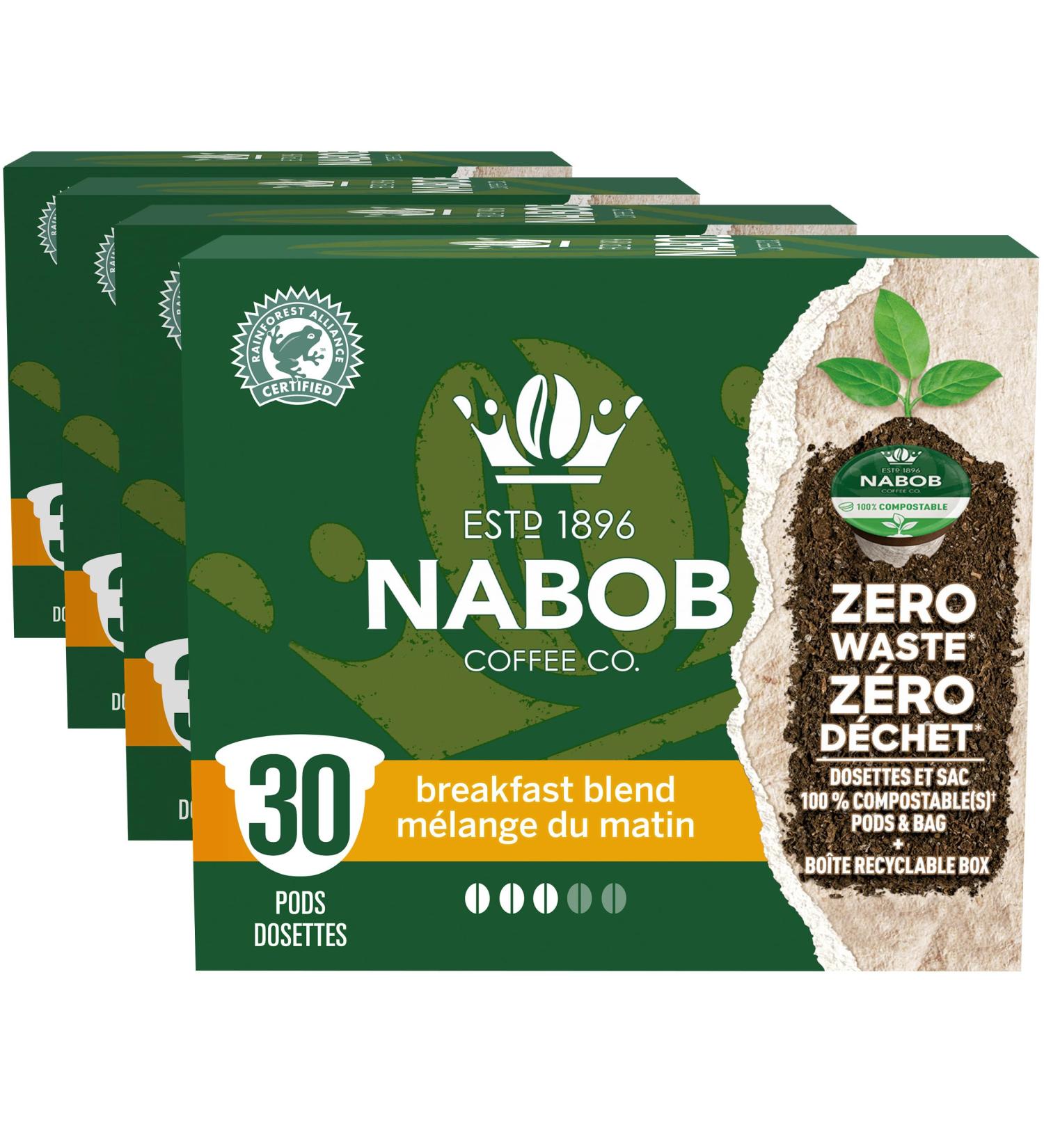 Nabob Breakfast Blend Coffee 100% Compostable Pods 292g (4 Boxes of 30 Pods) Breakfast Blend 30 count (Pack of 4) - Buy Online on GoSupps.com