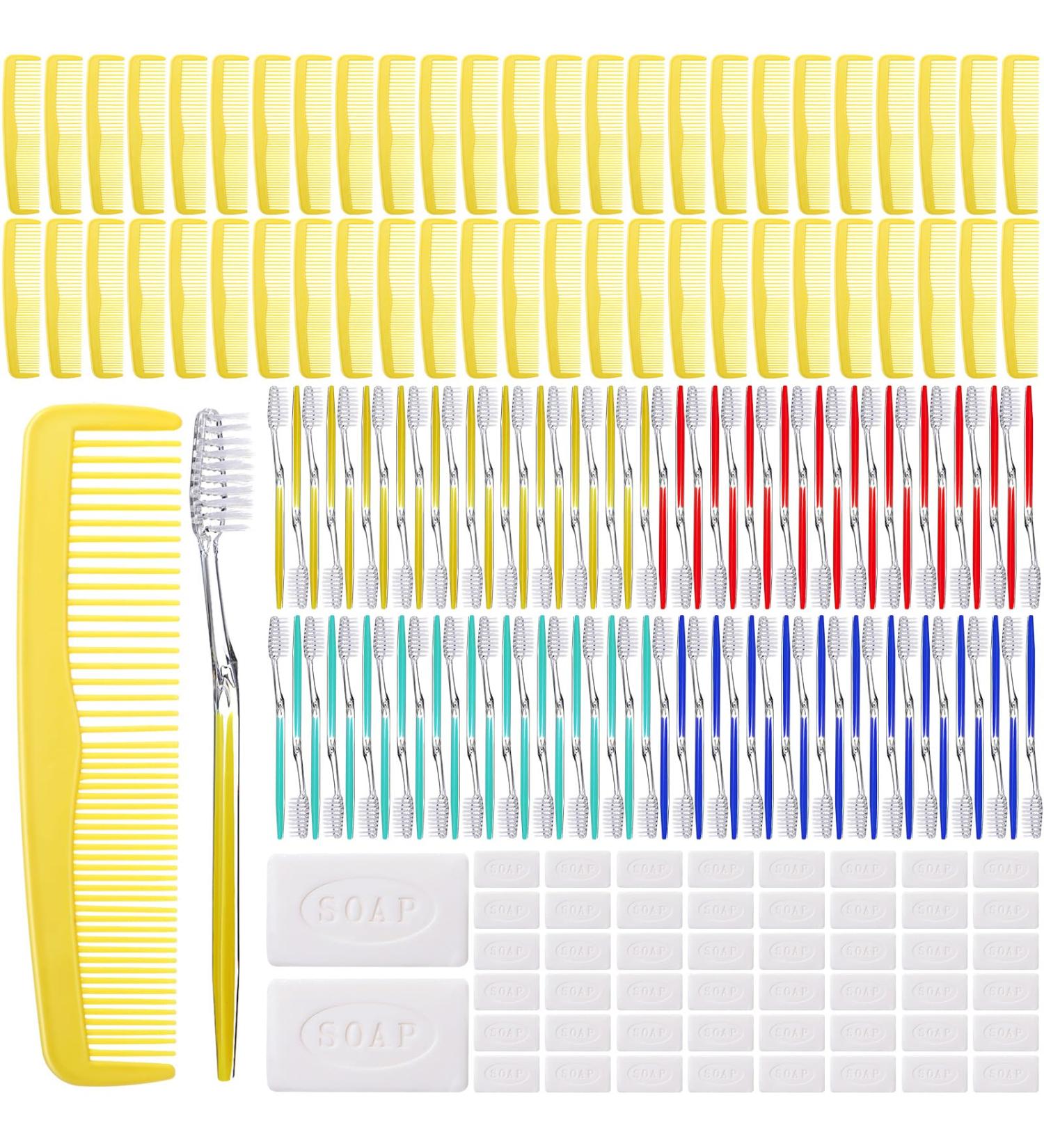 Bulk Disposable Travel Hygiene Kits - 200 Pack | Individually Wrapped Toothbrushes Combs & Mini Soaps for Hotels & Charities - Buy Online on GoSupps.com