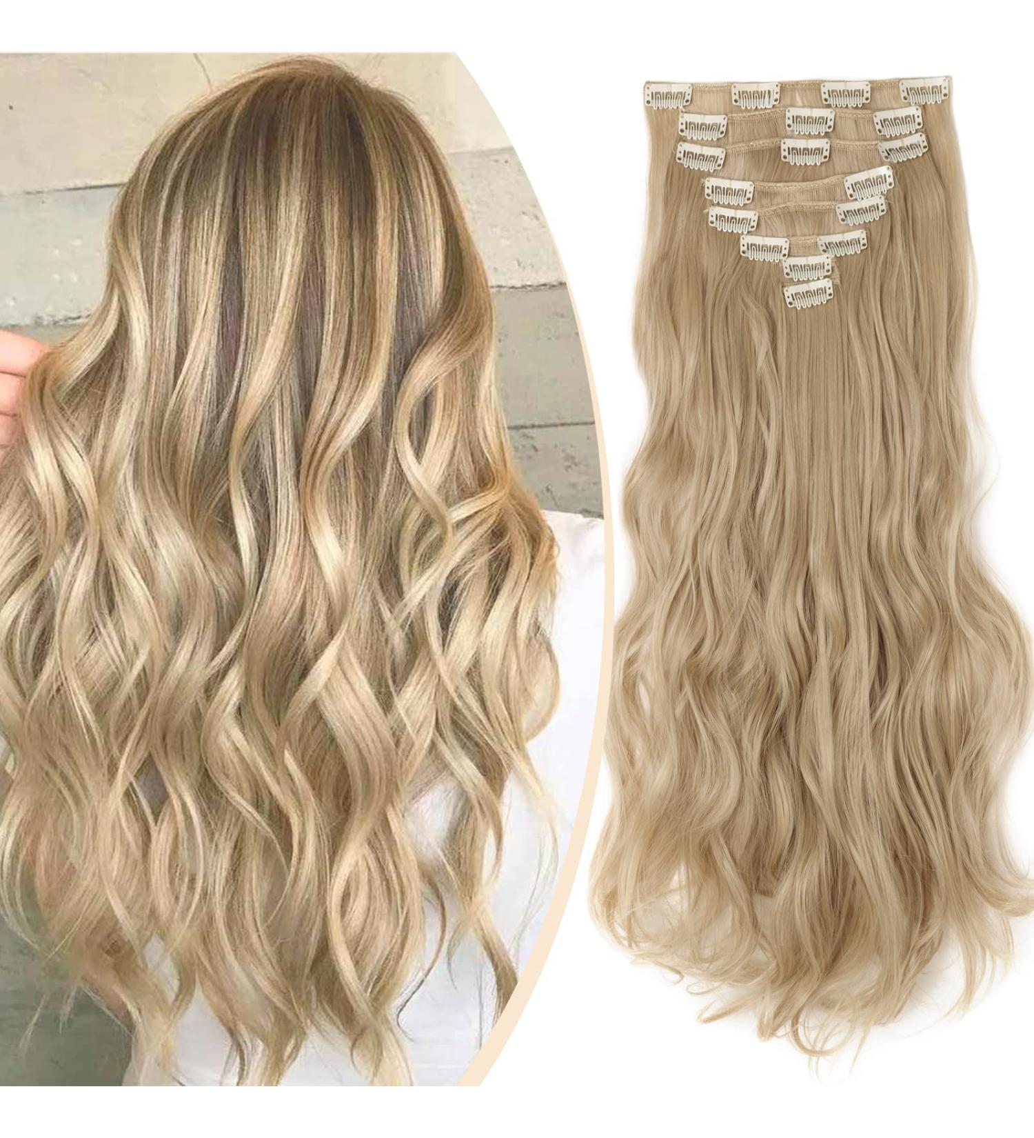 S-noilite 17 Inch Dark Blonde Mix Bleach Blonde Clip In Hair Extensions - 8pcs Full Head Set, 60 Colours Available, Sexy Lady Fashion Choice - Curly Style - Buy Online on GoSupps.com