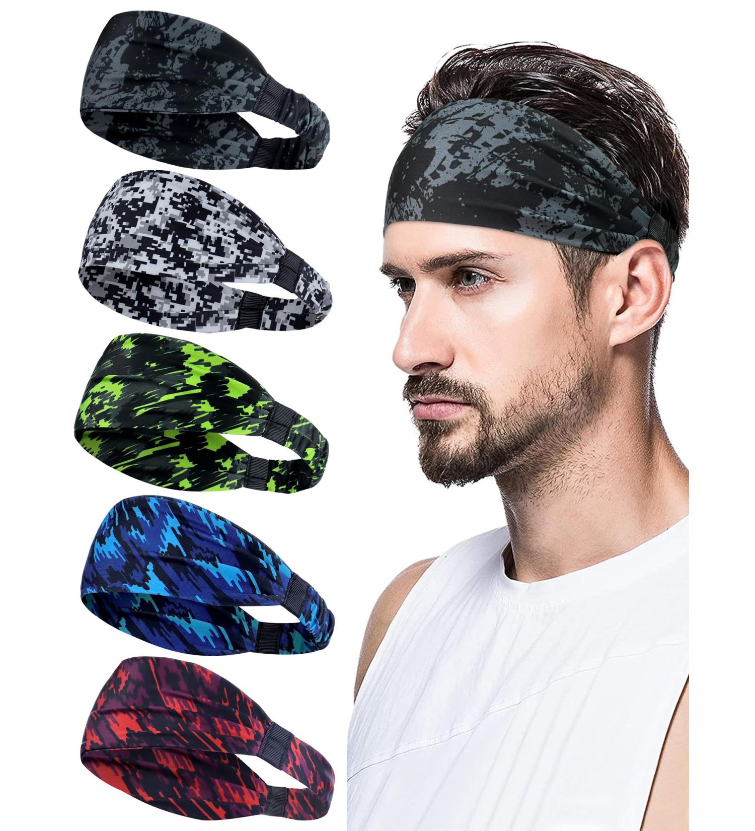 Awumbuk Sport Headband for Men - 5 Pcs Stretchy Welding Tape Forehead Bands | Breathable & Absorbent Hair Ripe for Fitness Running & Movement - Red - Buy Online on GoSupps.com