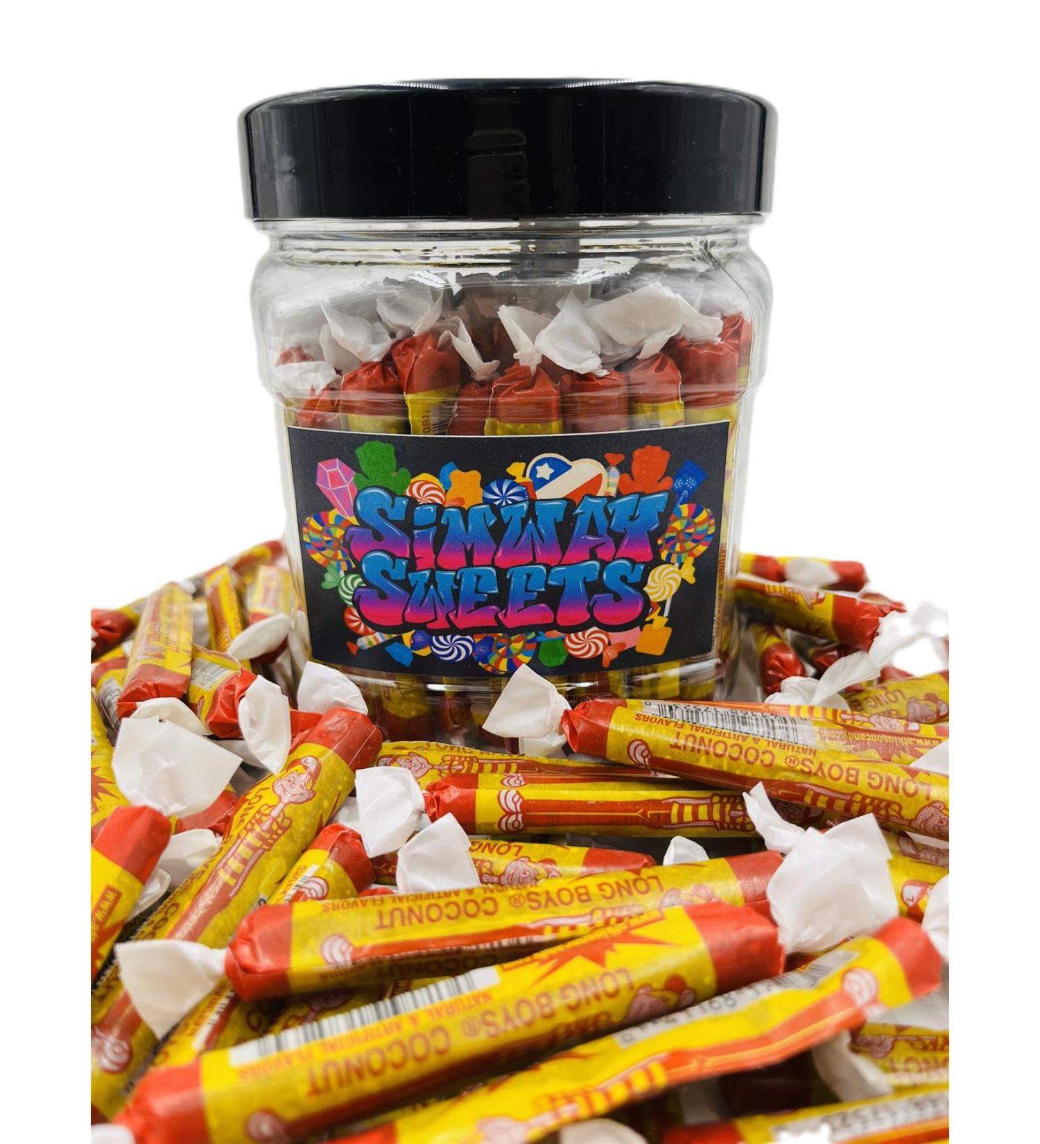 Simway Sweets Jar 845g - Coconut Long Boys - American Sweets - Approximately 77 Pieces