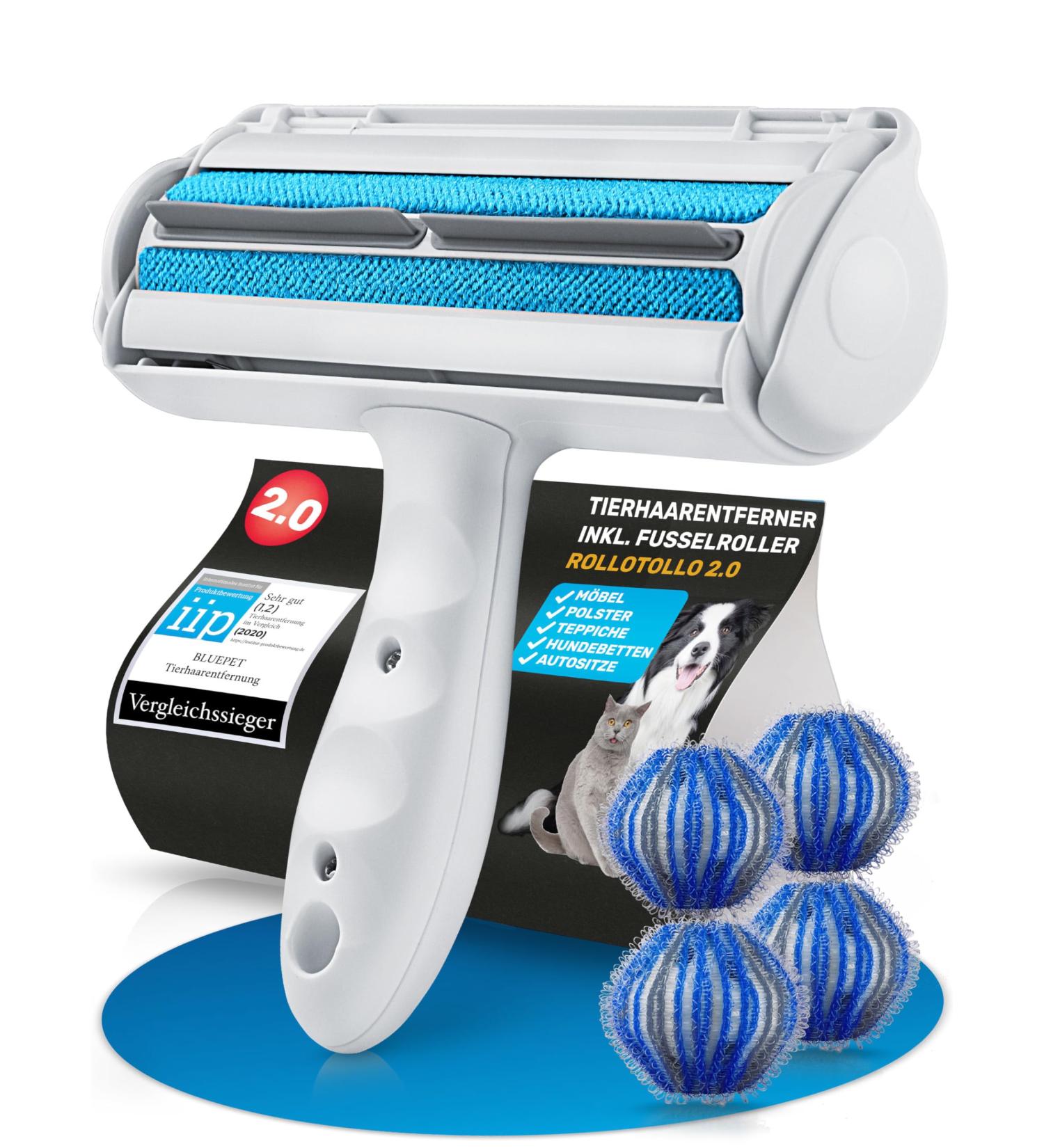 Bluepet Rollotollo Self-Cleaning Lint Roller | Pet Hair Remover for Dogs & Cats | Includes 4x Laundry Balls | International Shipping Available - Buy Online on GoSupps.com