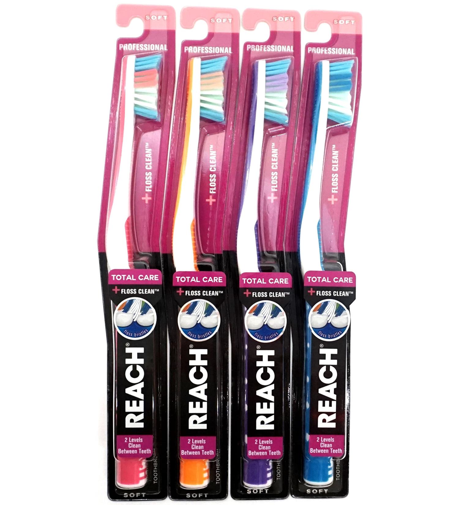 REACH Total Care Floss Clean Toothbrush Soft Full 1 Each (Colors May Vary) (Pack of 4)
