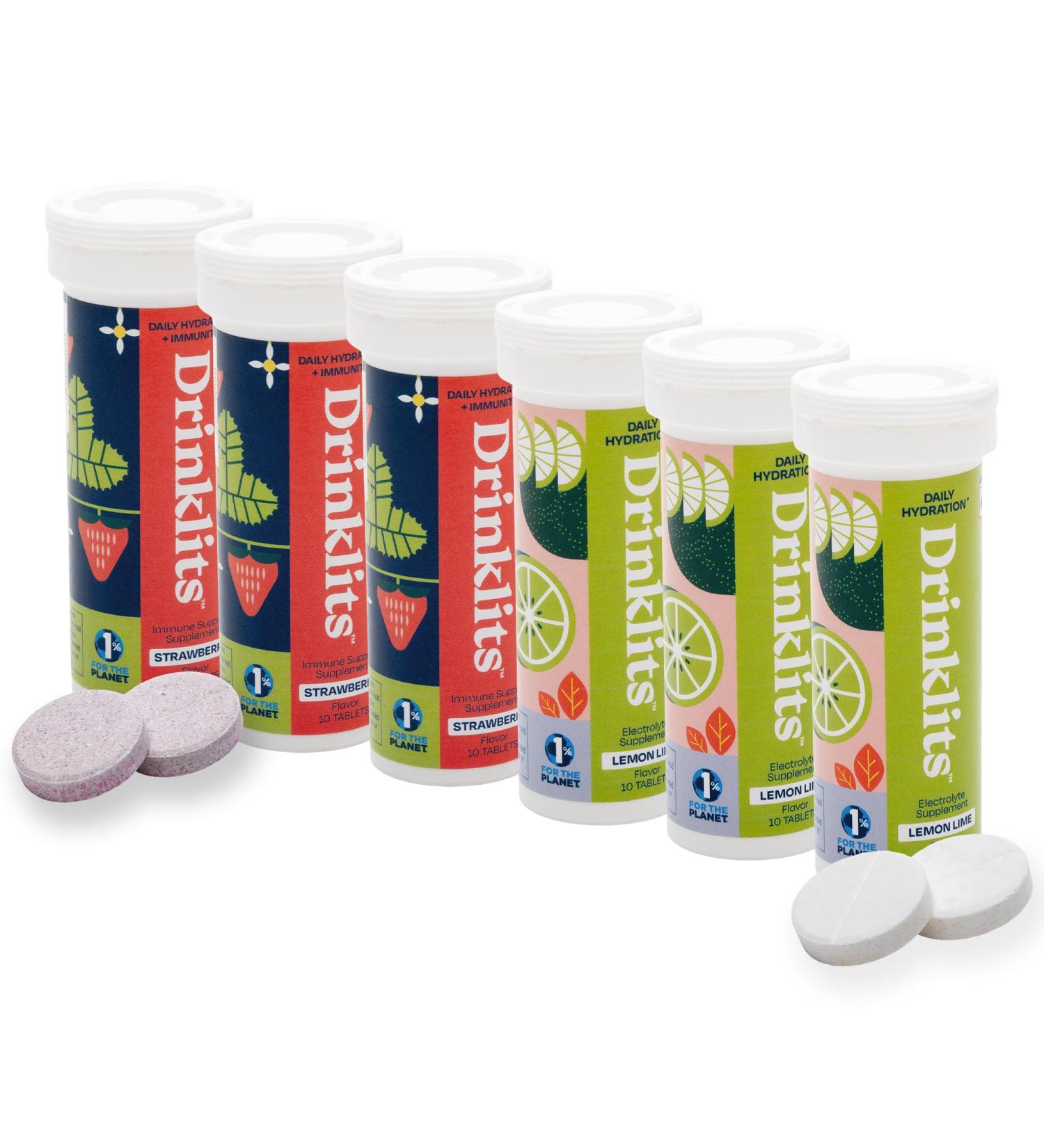 Drinklits Lemon Lime & Strawberry Combo Pack | Daily Hydration & Immune Support | Gluten-Free | 60 Servings | International Shipping Available - Buy Online on GoSupps.com