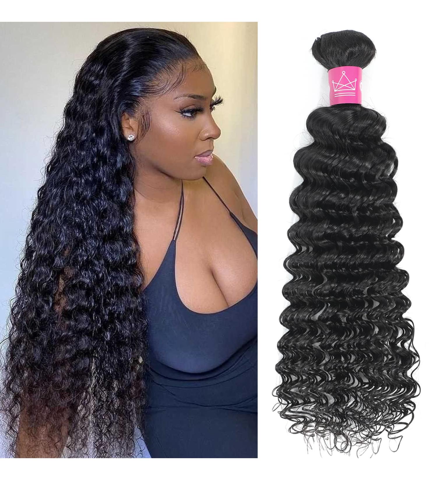 20 Deep Wave Brazilian Human Hair Bundle | 10A Unprocessed Virgin Weave | Natural Black Color | Wavy & Wet | Double Weft Extension - Buy Online on GoSupps.com