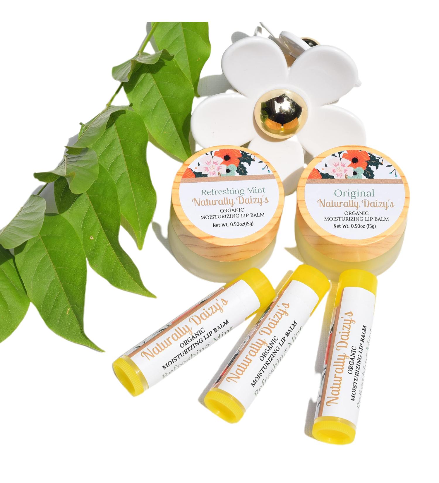 Naturally Daizy Organic Lip Balm - 100% Natural Moisturizer 0.50 oz Original & Refreshing Mint Options - Light Weight Shine - Buy Online on GoSupps.com