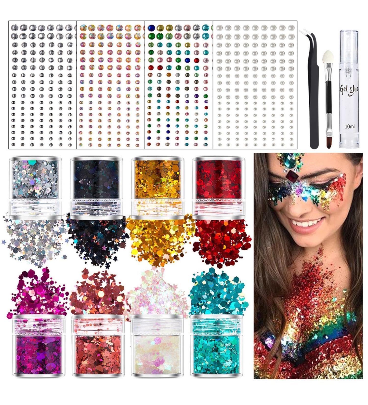  Goowafur Sparkling Body Glitter Women's Body Glitter - Cosmetic Grade Body Glitter for Nightclubs - With Gel Glue and Face Brush - Buy Online on GoSupps.com