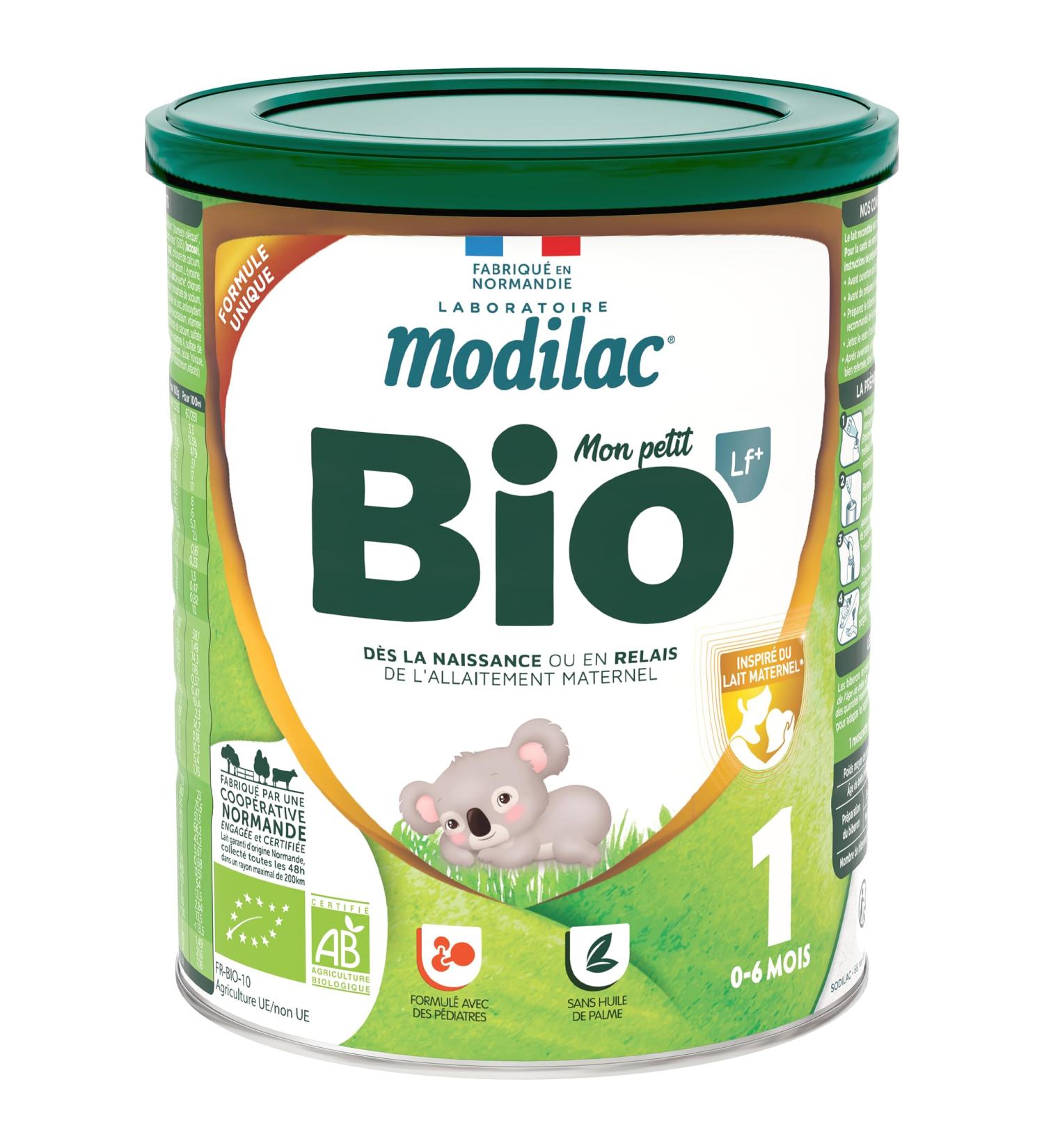 Modilac - Lait Infantile en Poudre Mon Petit Bio Lf+1 - Convient en Relais de l'Allaitement Maternel - Certifi Agriculture Bilogique - Sans Huile de Palme - 1er Age De 0 6 Mois - 800g 800 g (Lot de 1) - Buy Online on GoSupps.com