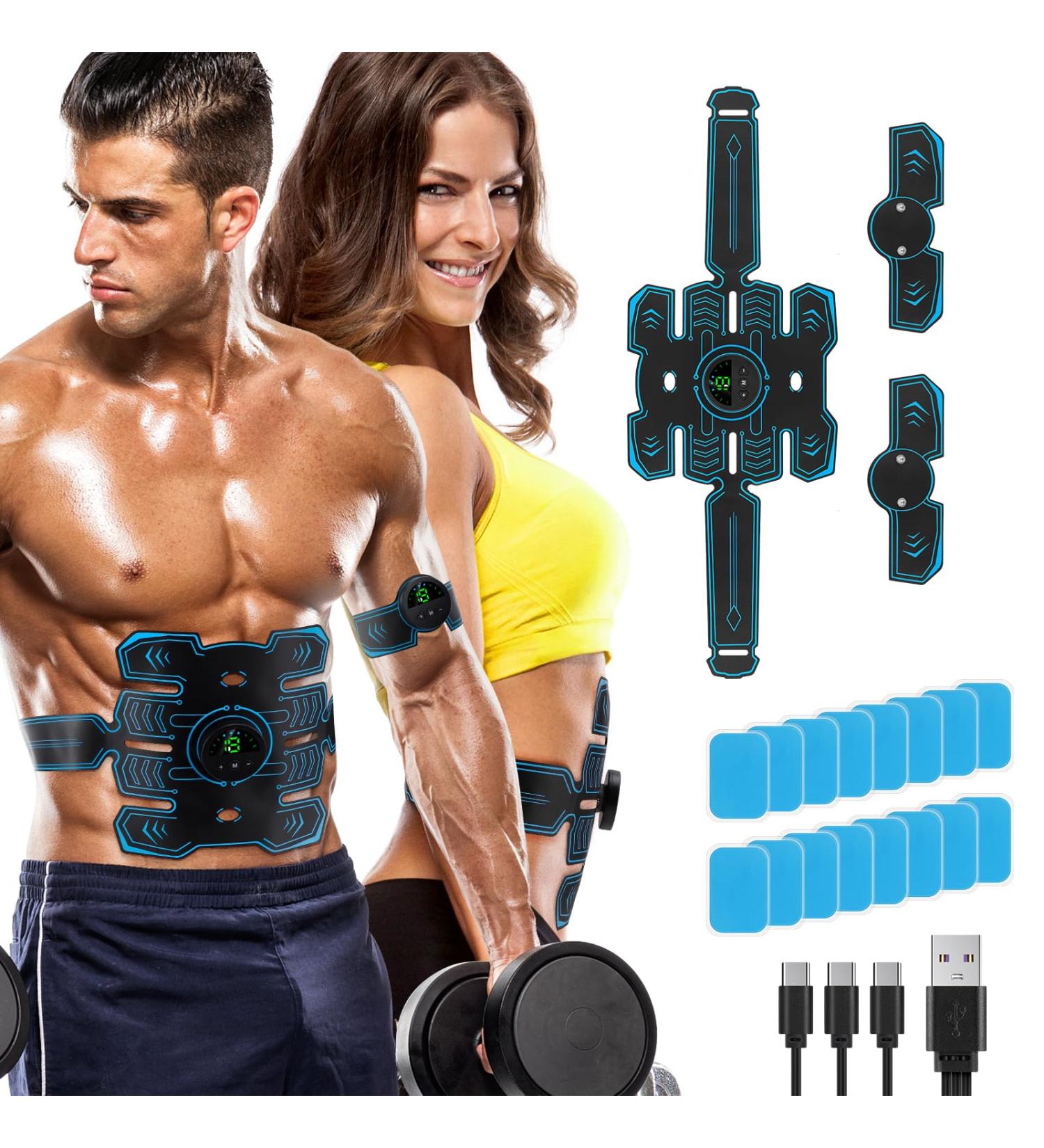 Aiseok EMS Abdominal Muscle Trainer - USB Rechargeable Belly Trainer 6 Modes & 19 Intensities LCD Screen Unisex EMS Training Device for Arms Hips & Legs - Buy Online on GoSupps.com