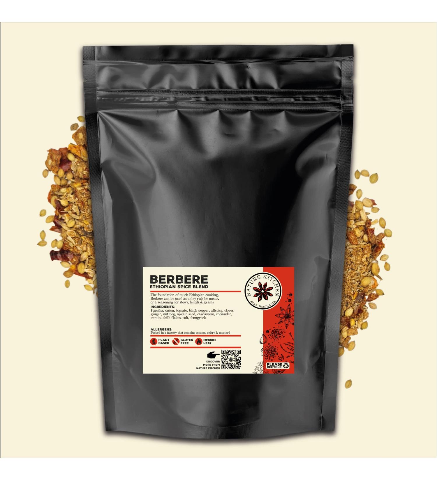 Nature Kitchen Berbere North African Spice Mix 500g - Gluten-Free & Vegan Cooking Blends for Marinades, Sauces, Frying, Baking, Grilling - Hot Berbere North African Spices - Buy Online on GoSupps.com