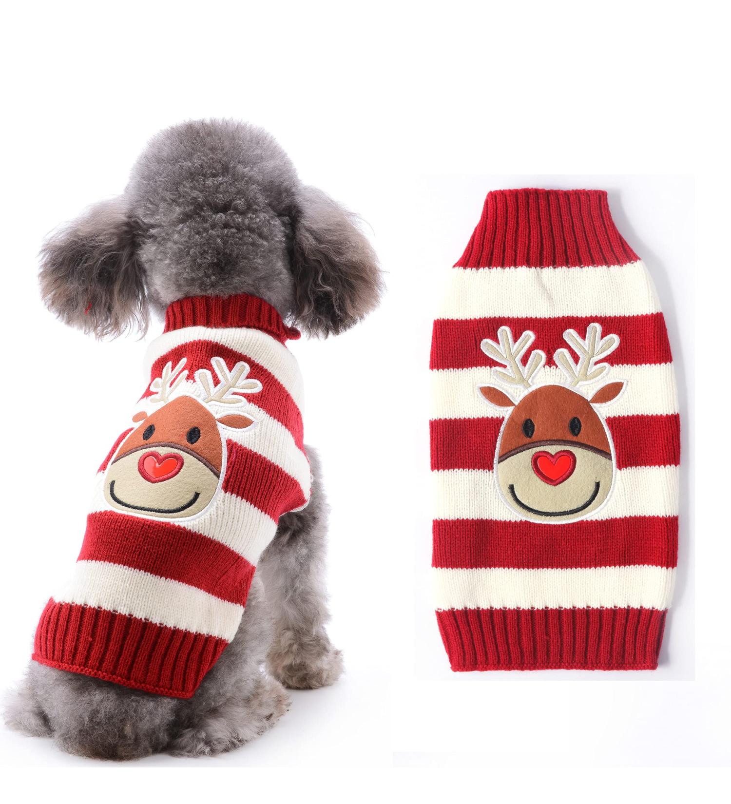 Shop Hrttsy Christmas Dog Sweater - Warm Red & White Moose Pullover for Small to X-Large Dogs | Winter Pet Costume - Buy Online on GoSupps.com